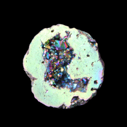 Electric Green Agate electroplated geode 30mm 10.9g in sunlight - Rocks and Things Store