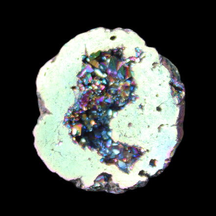 Electric Green Agate electroplated geode 30mm 10.9g in sunlight - Rocks and Things Store