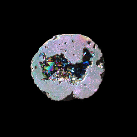 Electric Green Agate electroplated geode 30mm 10.9g in sunlight - Rocks and Things Store