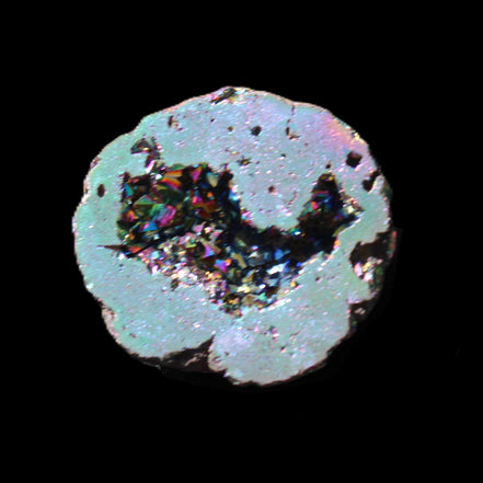 Electric Green Agate electroplated geode 30mm 10.9g in sunlight - Rocks and Things Store