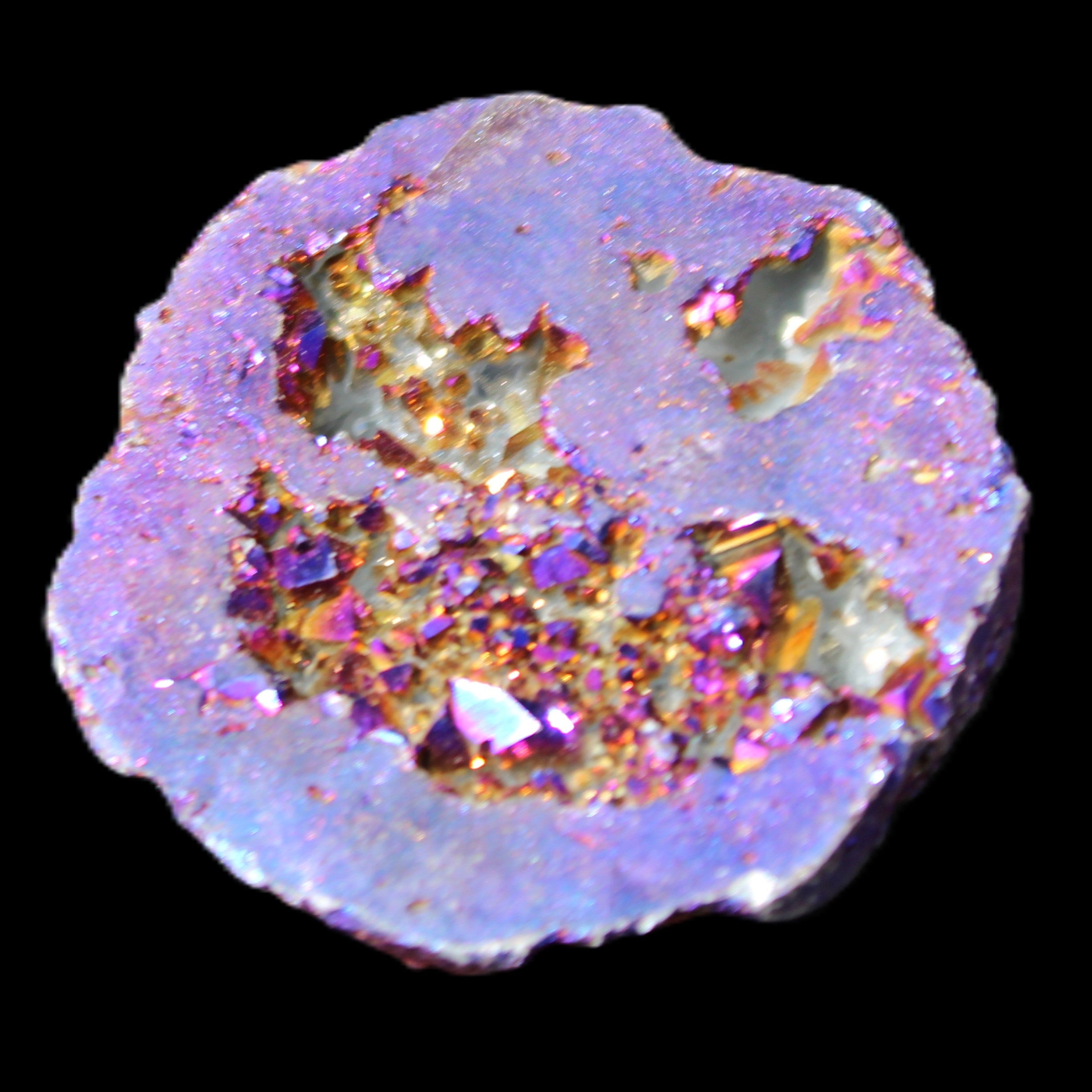 Electric Blue Agate electroplated geode 38mm 16.9/20g in sunlight - Rocks and Things Store