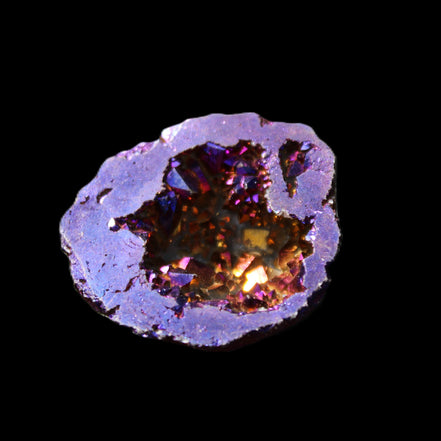 Electric Blue Agate electroplated geode 38mm 16.9/20g in sunlight - Rocks and Things Store