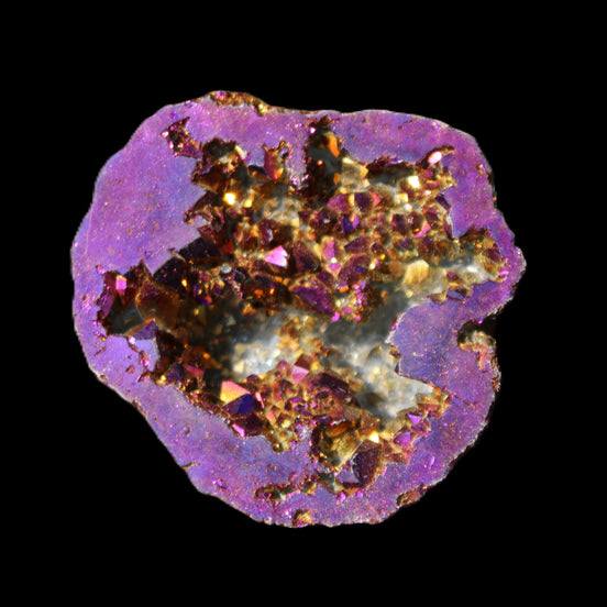 Electric Purple Agate electroplated geode 42mm 18.5g in sunlight - Rocks and Things Store