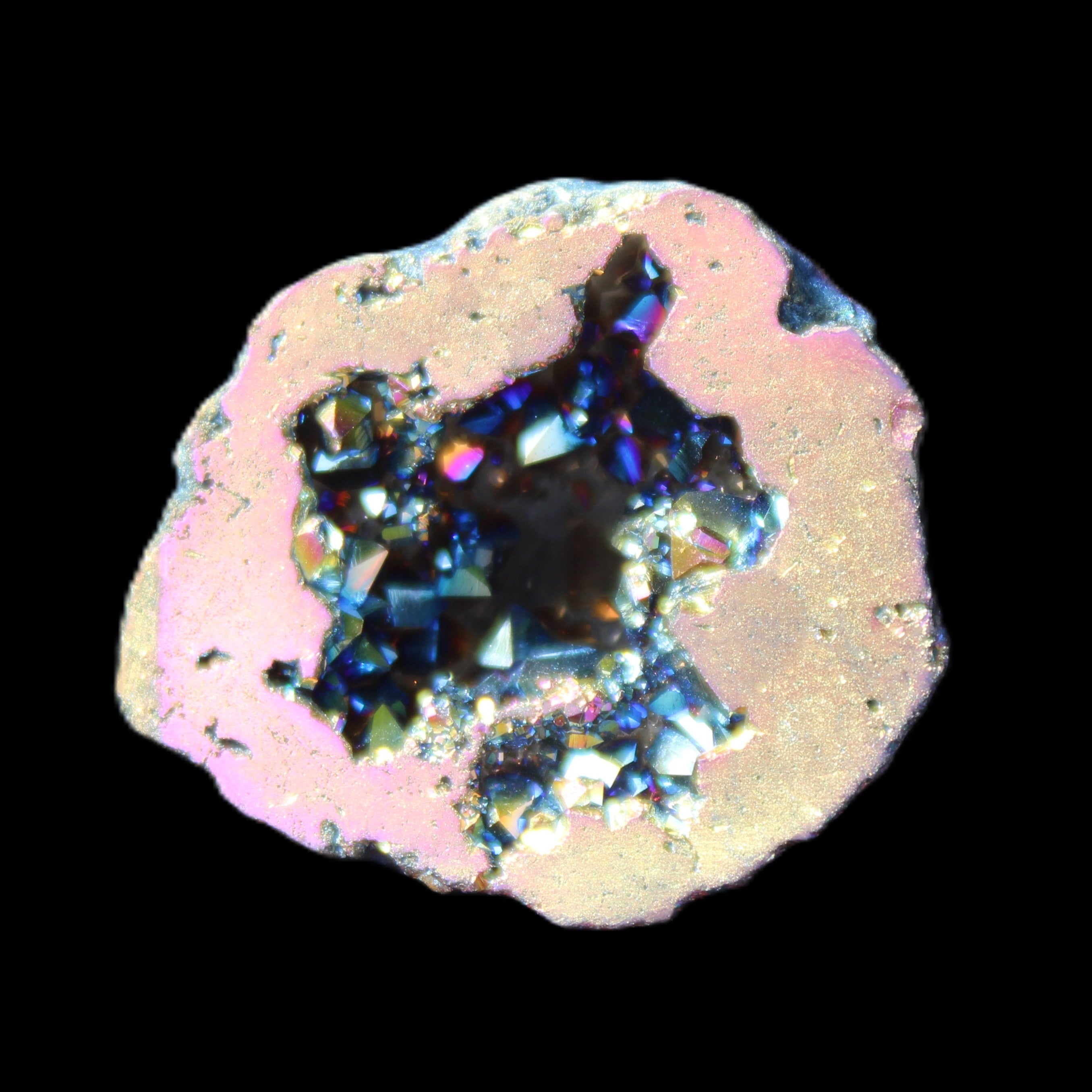 Electric Blue Agate electroplated geode 33mm 12/13g in sunlight - Rocks and Things Store