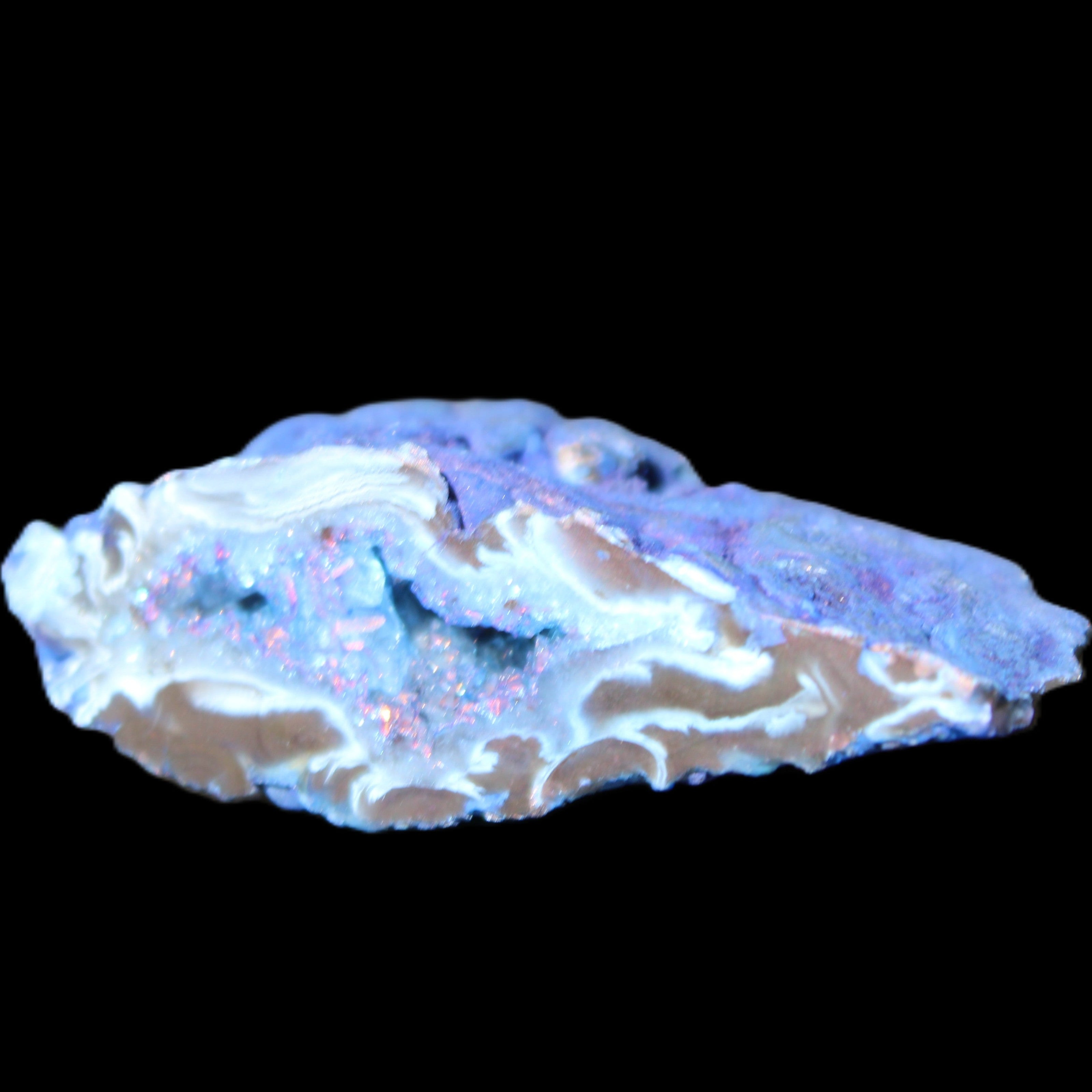 Blue dyed Agate geode 51*34*18mm 32g in sunlight - Rocks and Things Store