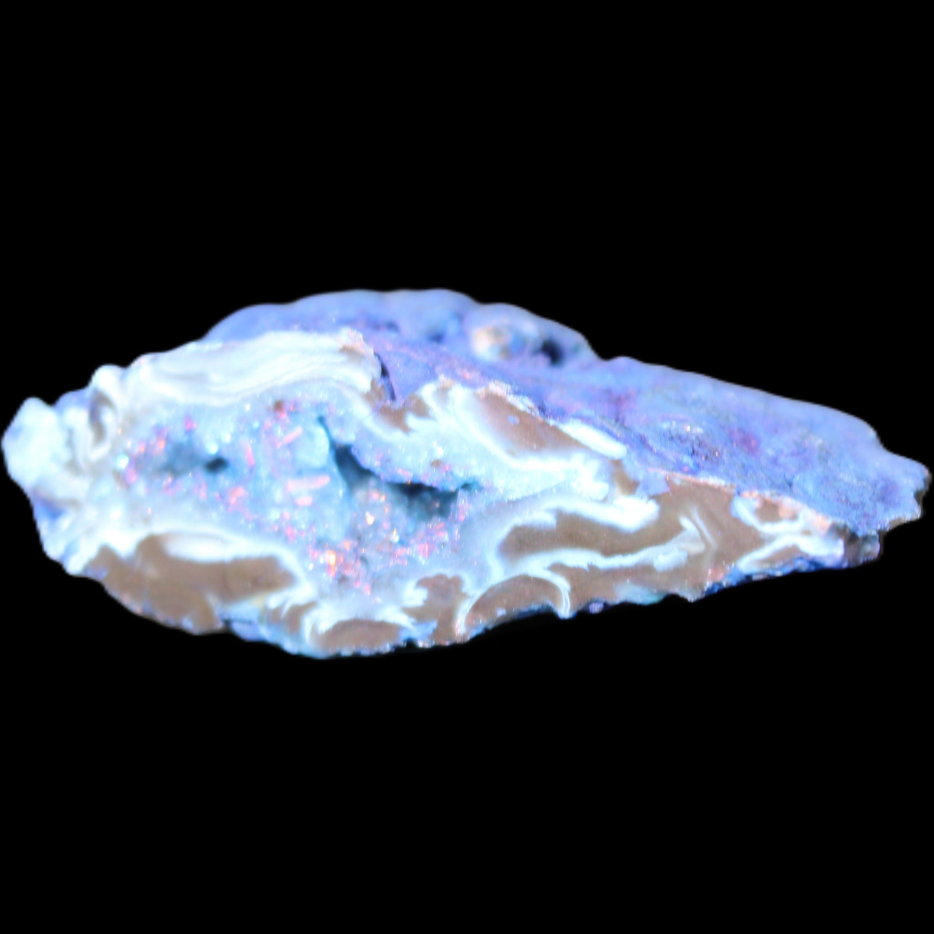 Blue dyed Agate geode 51*34*18mm 32g in sunlight - Rocks and Things Store