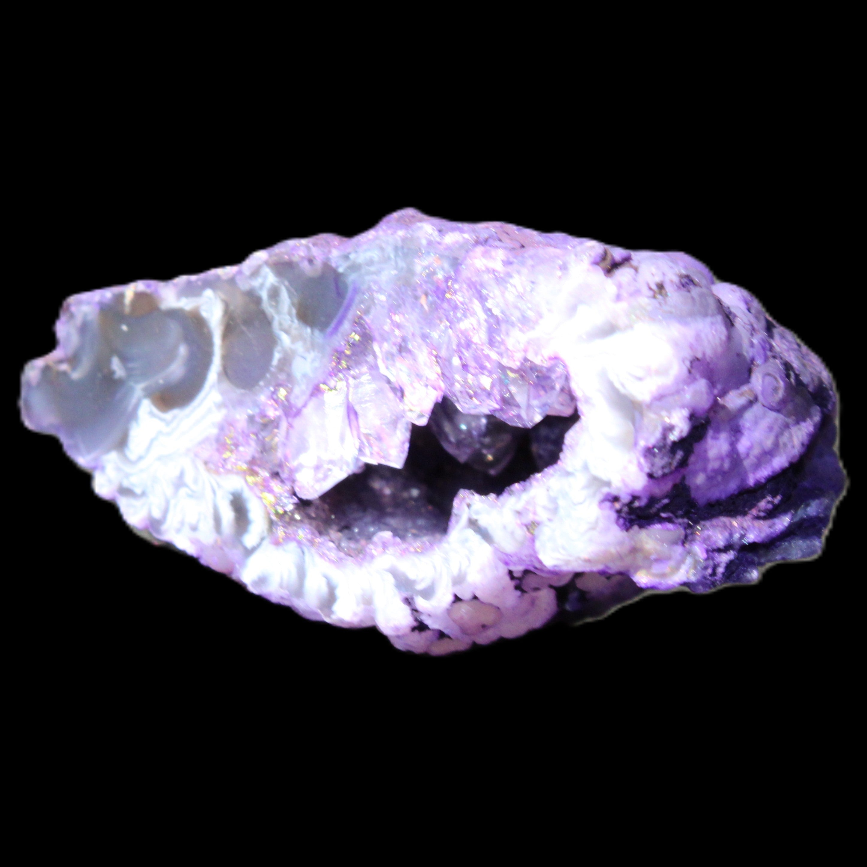 Violet dyed Agate geode 47*30*20mm 31g in sunlight - Rocks and Things Store