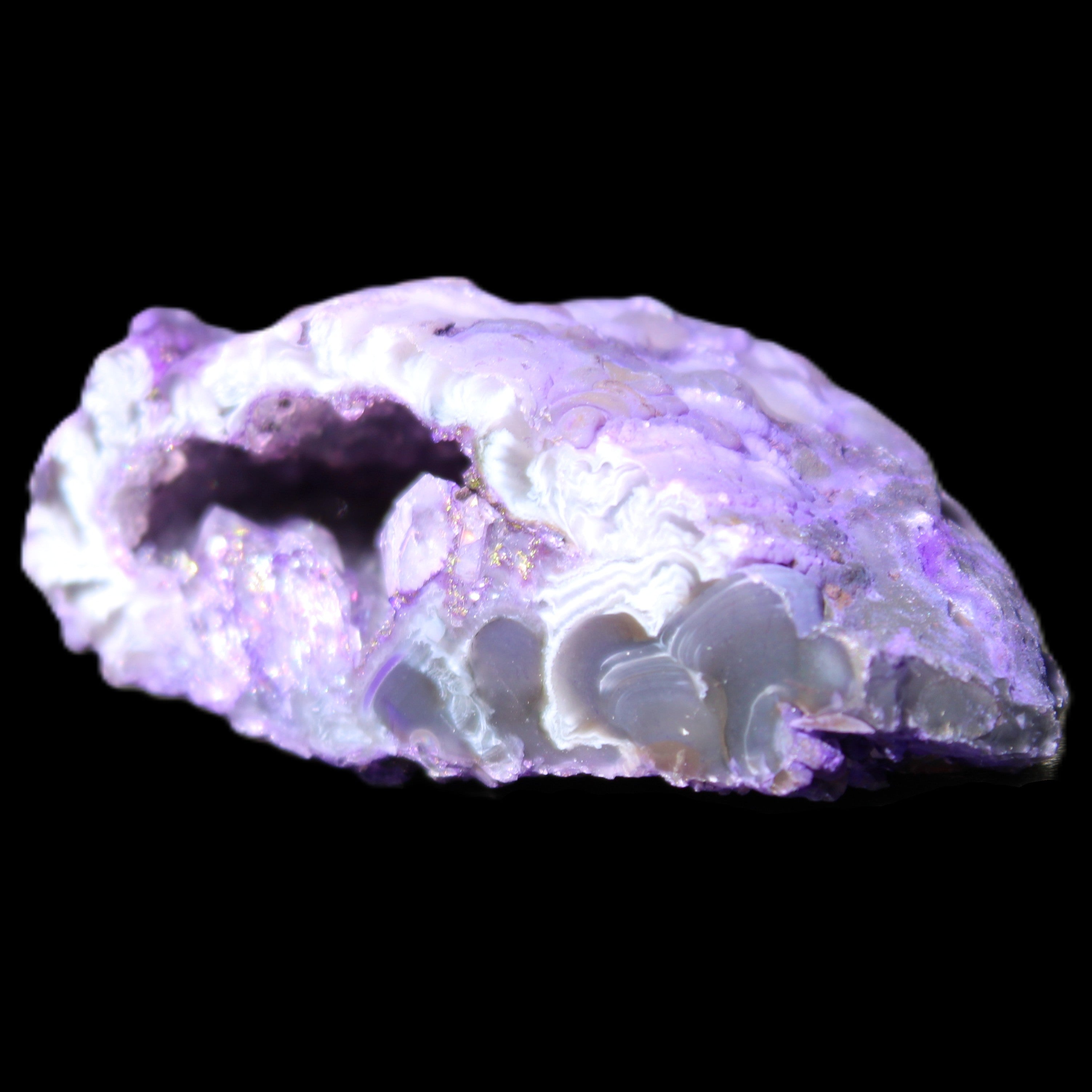 Violet dyed Agate geode 47*30*20mm 31g in sunlight - Rocks and Things Store