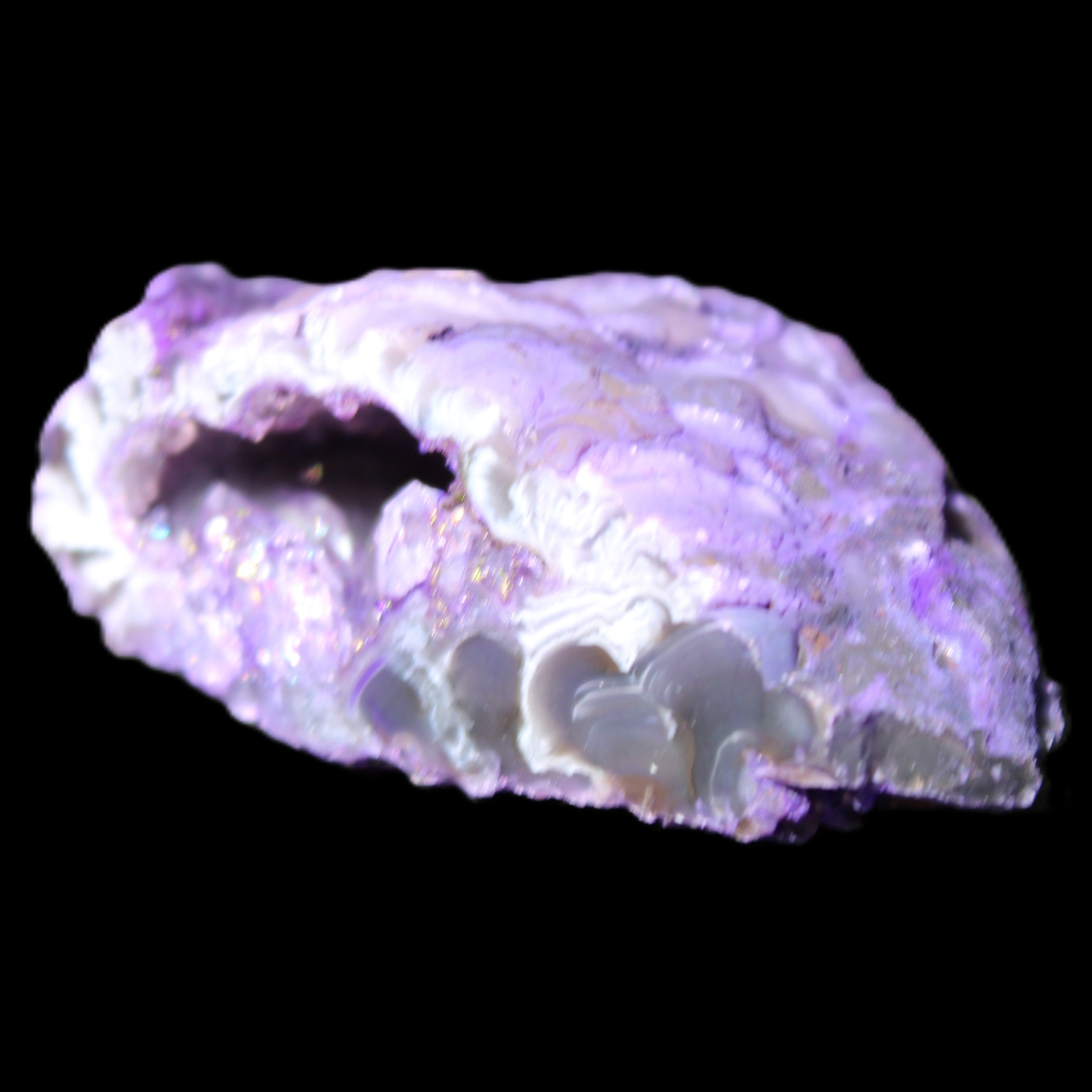 Violet dyed Agate geode 47*30*20mm 31g in sunlight - Rocks and Things Store