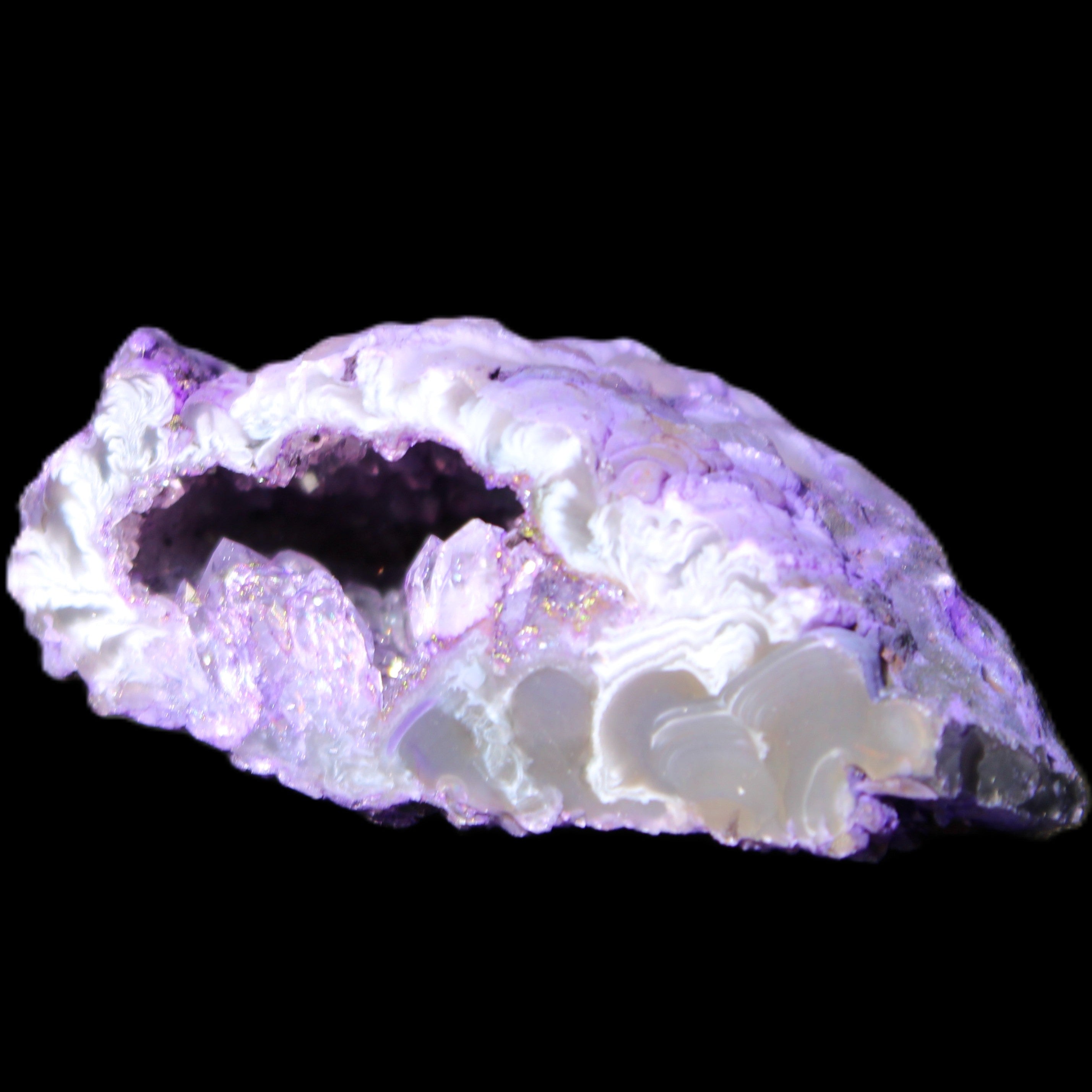 Violet dyed Agate geode 47*30*20mm 31g in sunlight - Rocks and Things Store