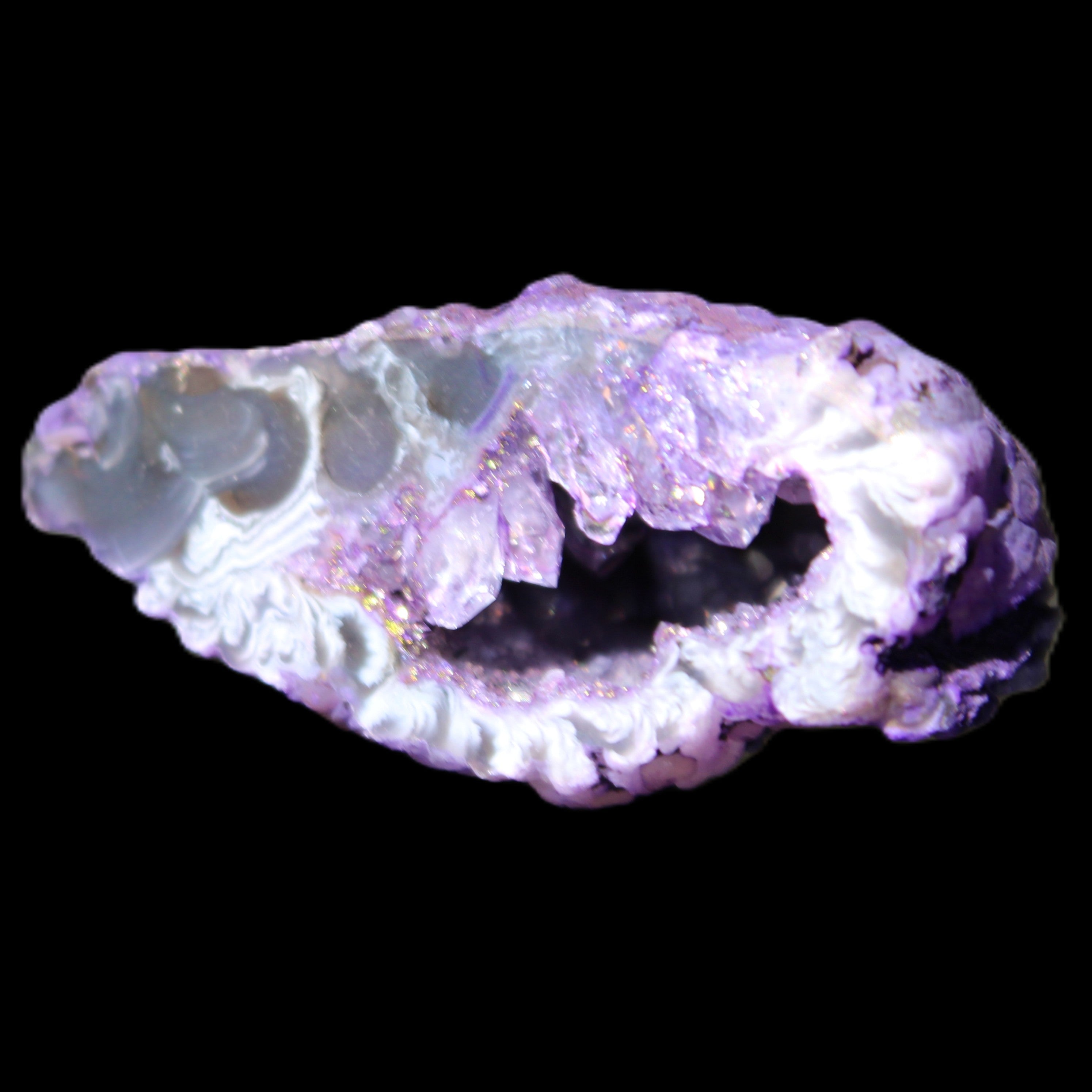 Violet dyed Agate geode 47*30*20mm 31g in sunlight - Rocks and Things Store