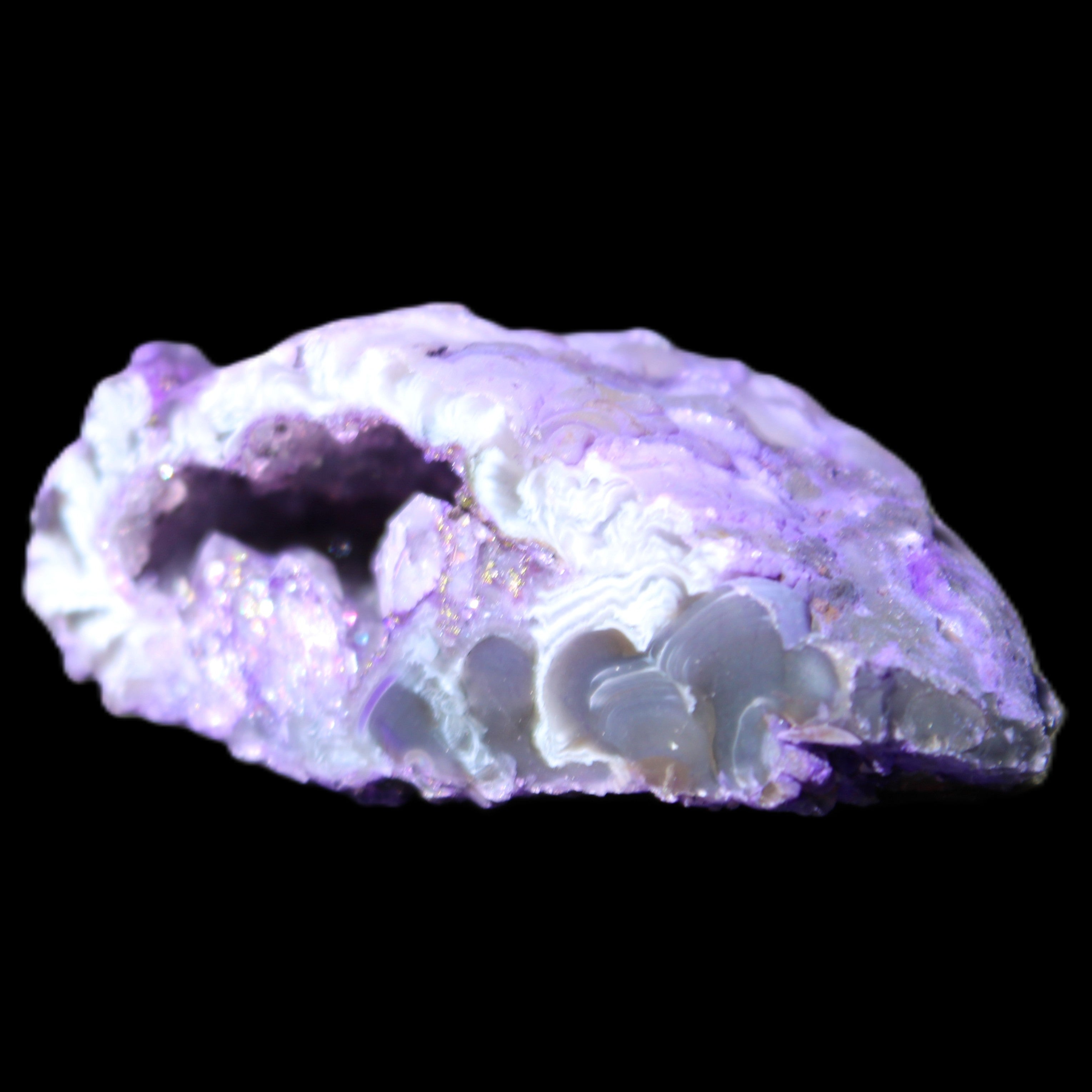 Violet dyed Agate geode 47*30*20mm 31g in sunlight - Rocks and Things Store
