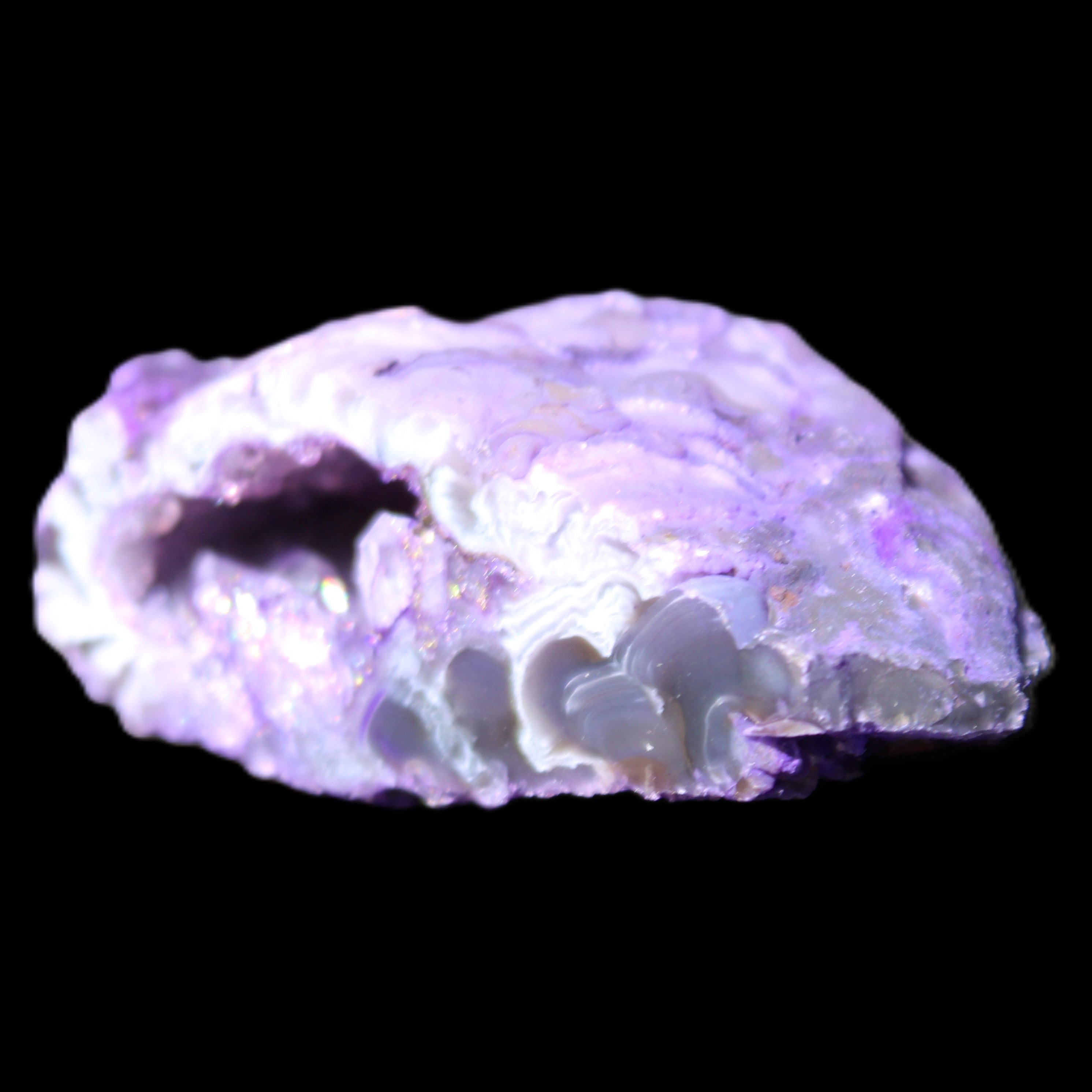 Violet dyed Agate geode 47*30*20mm 31g in sunlight - Rocks and Things Store