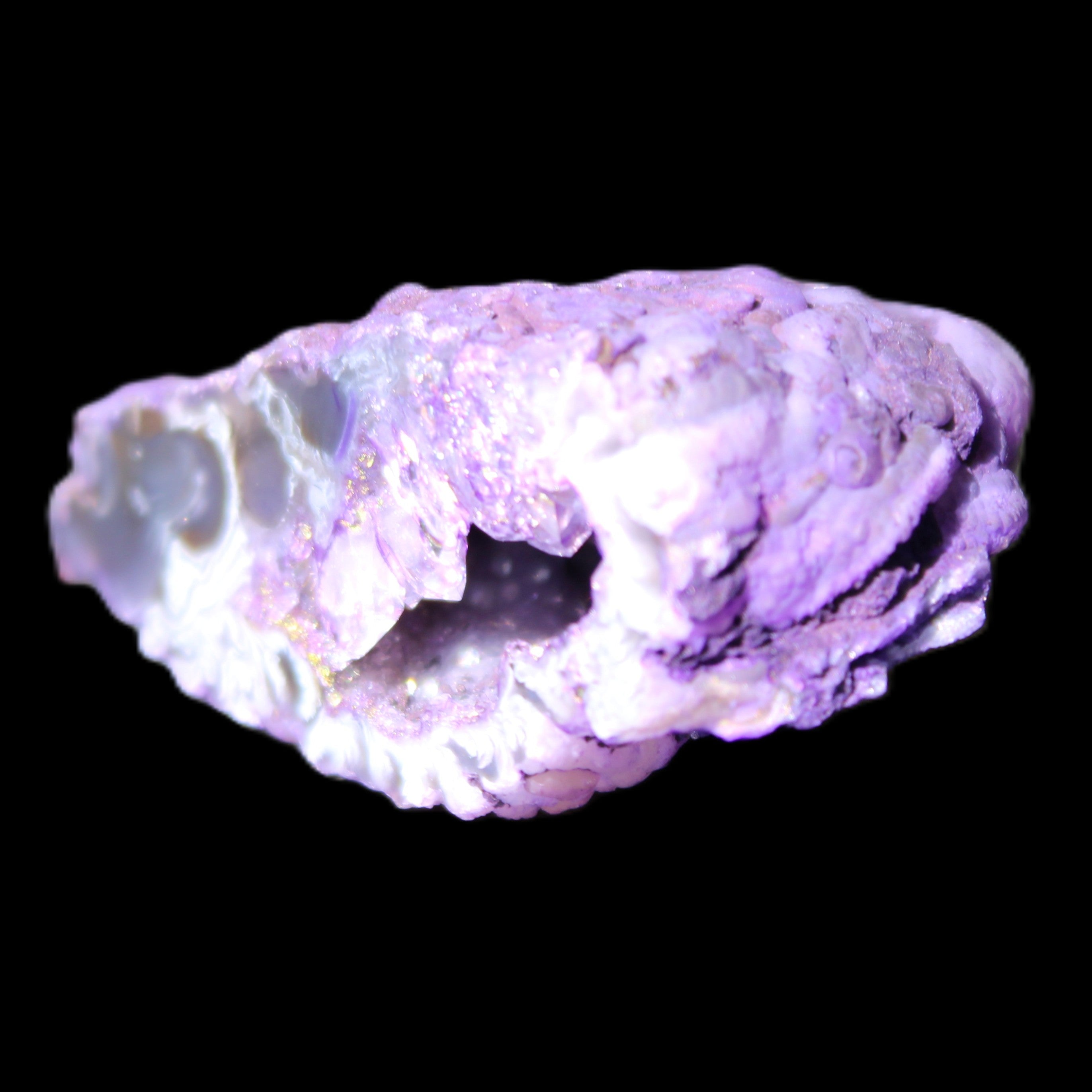 Violet dyed Agate geode 47*30*20mm 31g in sunlight - Rocks and Things Store