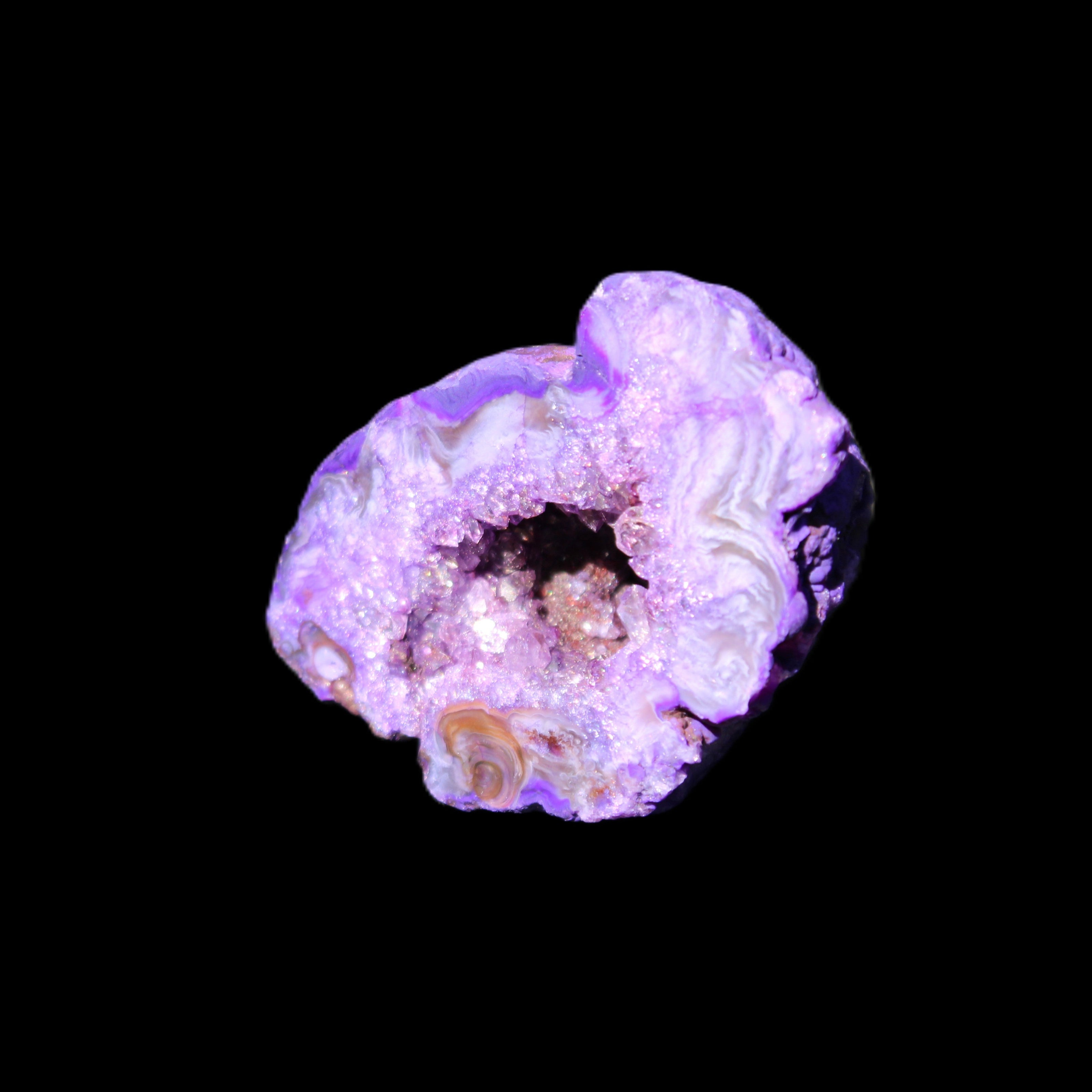 Violet dyed Agate geode 45*34*27mm 34g in sunlight - Rocks and Things Store