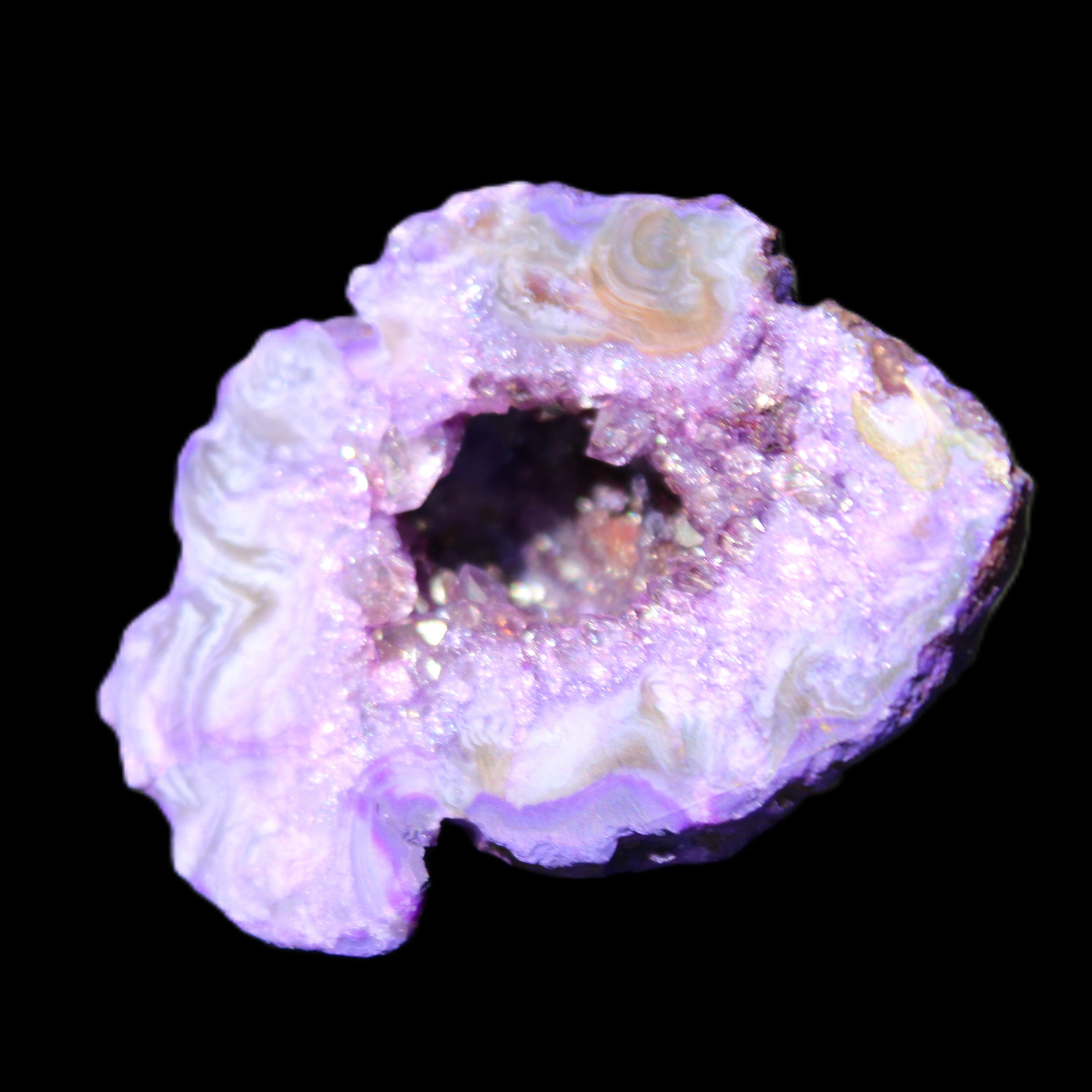Violet dyed Agate geode 45*34*27mm 34g in sunlight - Rocks and Things Store