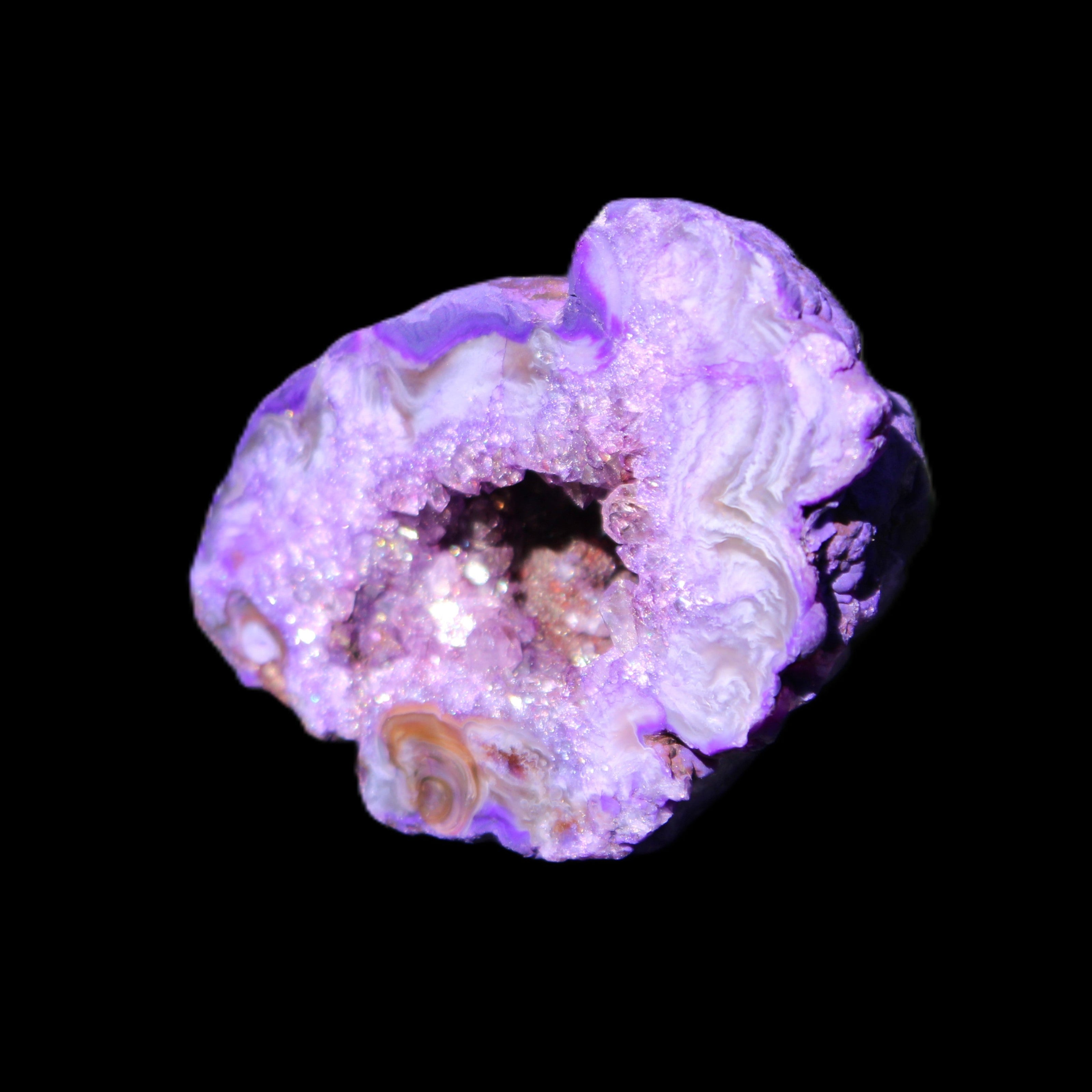 Violet dyed Agate geode 45*34*27mm 34g in sunlight - Rocks and Things Store
