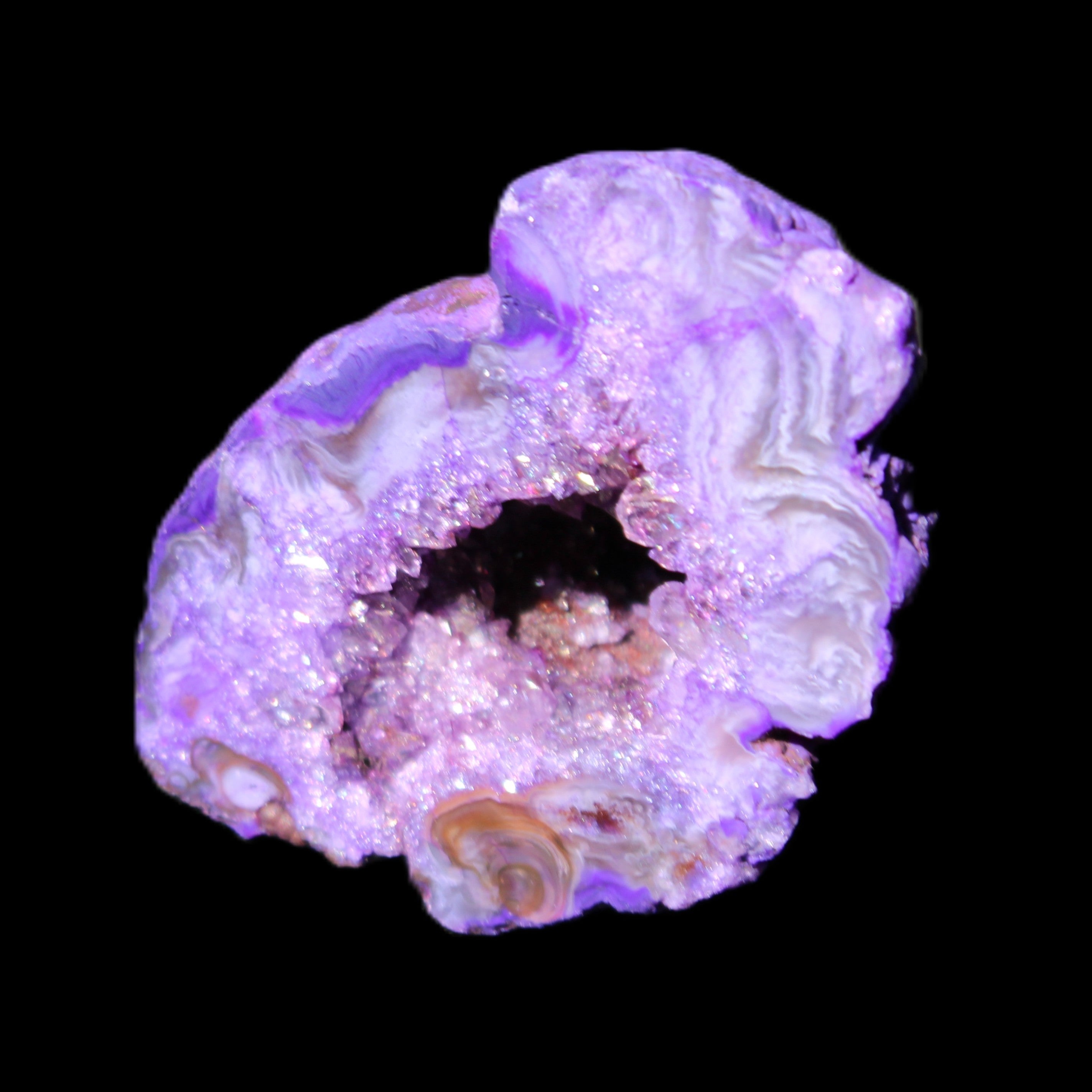 Violet dyed Agate geode 45*34*27mm 34g in sunlight - Rocks and Things Store