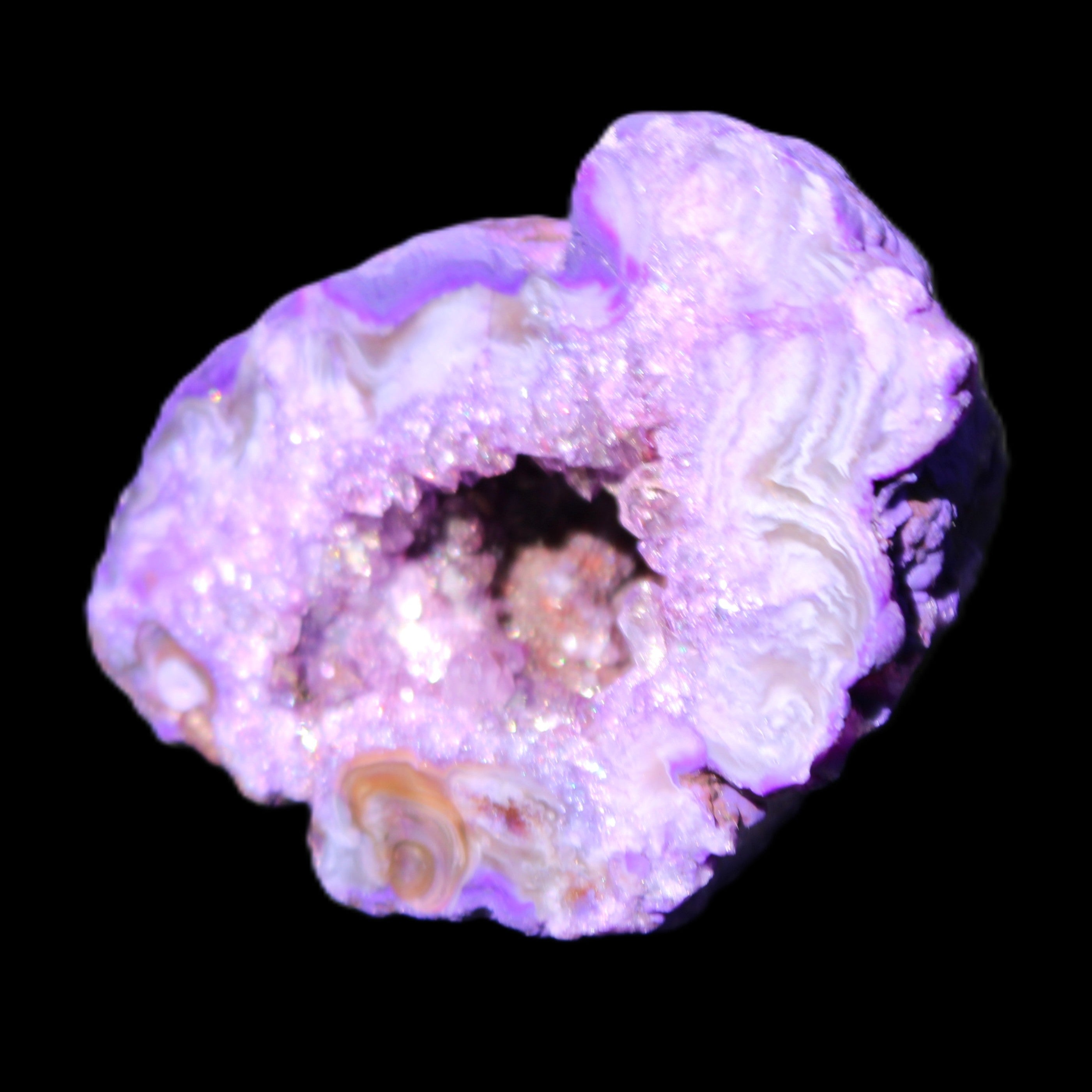 Violet dyed Agate geode 45*34*27mm 34g in sunlight - Rocks and Things Store