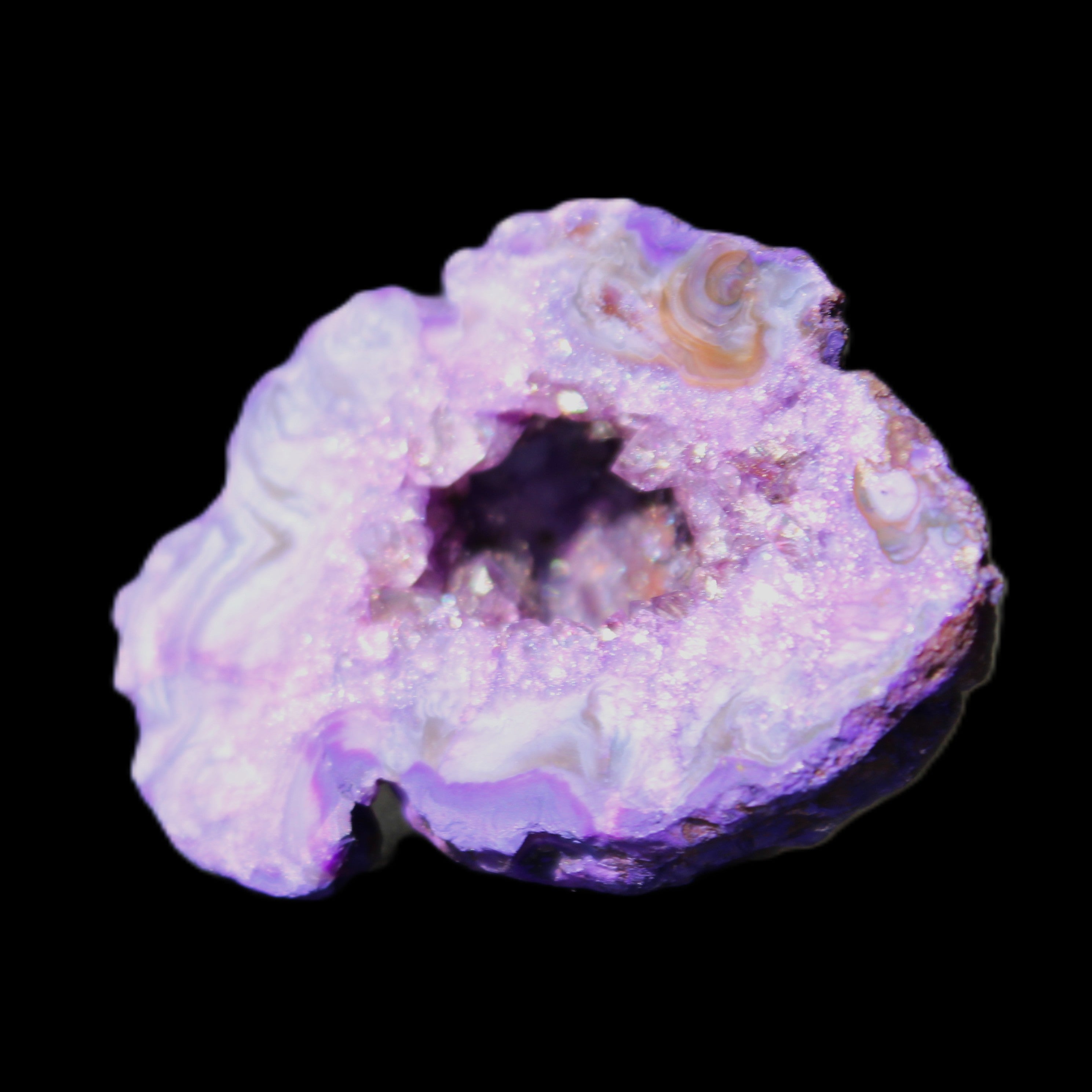 Violet dyed Agate geode 45*34*27mm 34g in sunlight - Rocks and Things Store