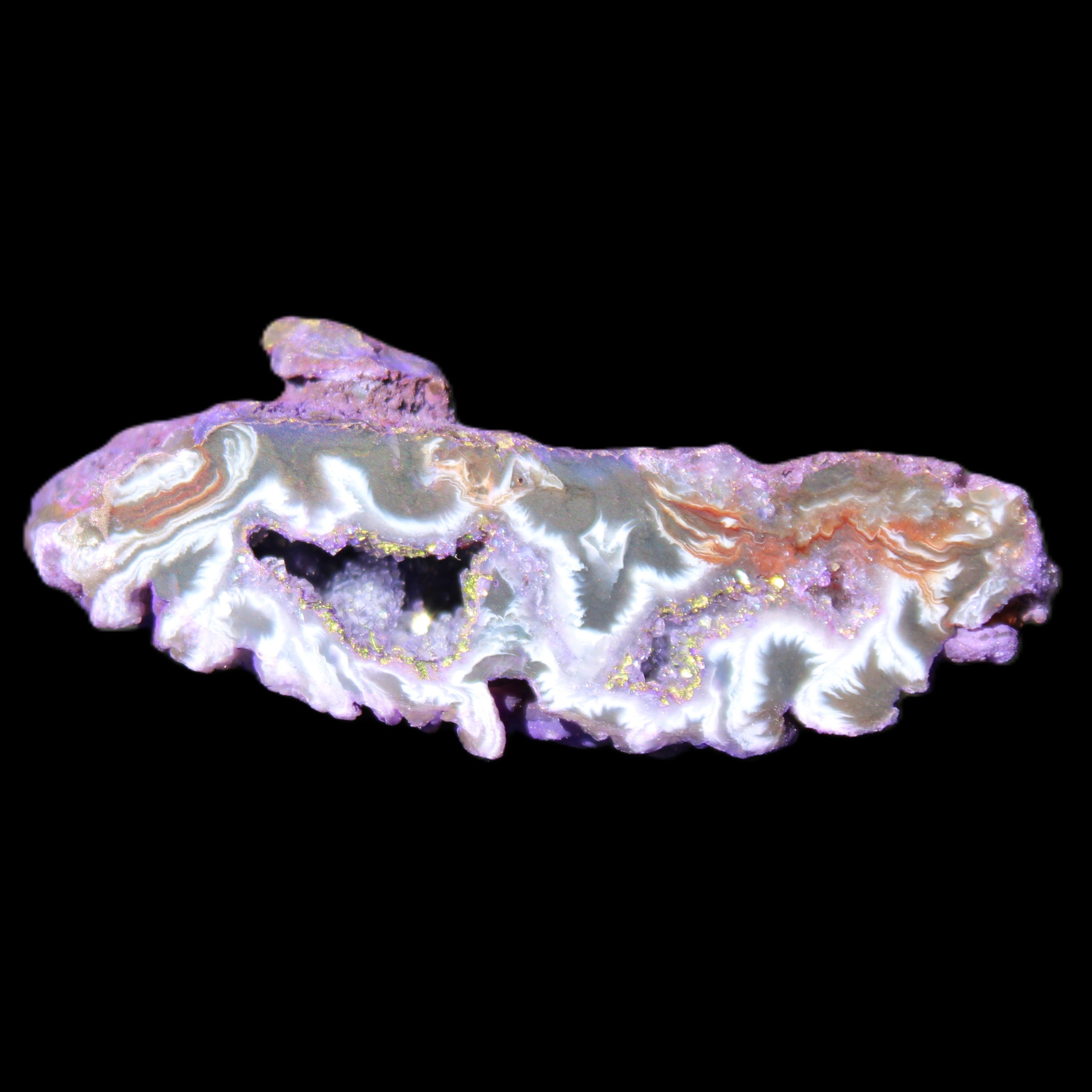 Violet dyed Agate geode 54*20*33mm 31g in sunlight - Rocks and Things Store