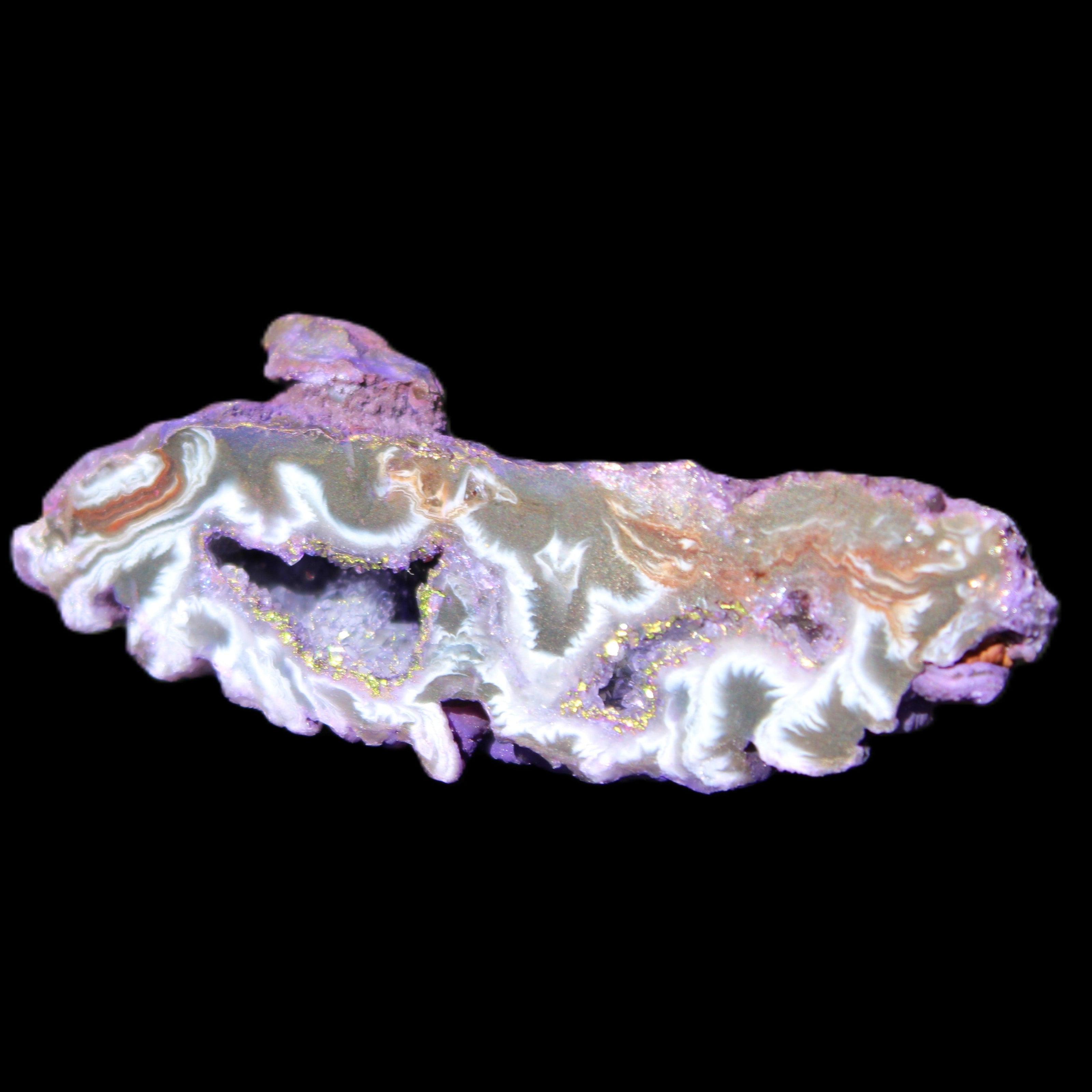 Violet dyed Agate geode 54*20*33mm 31g in sunlight - Rocks and Things Store
