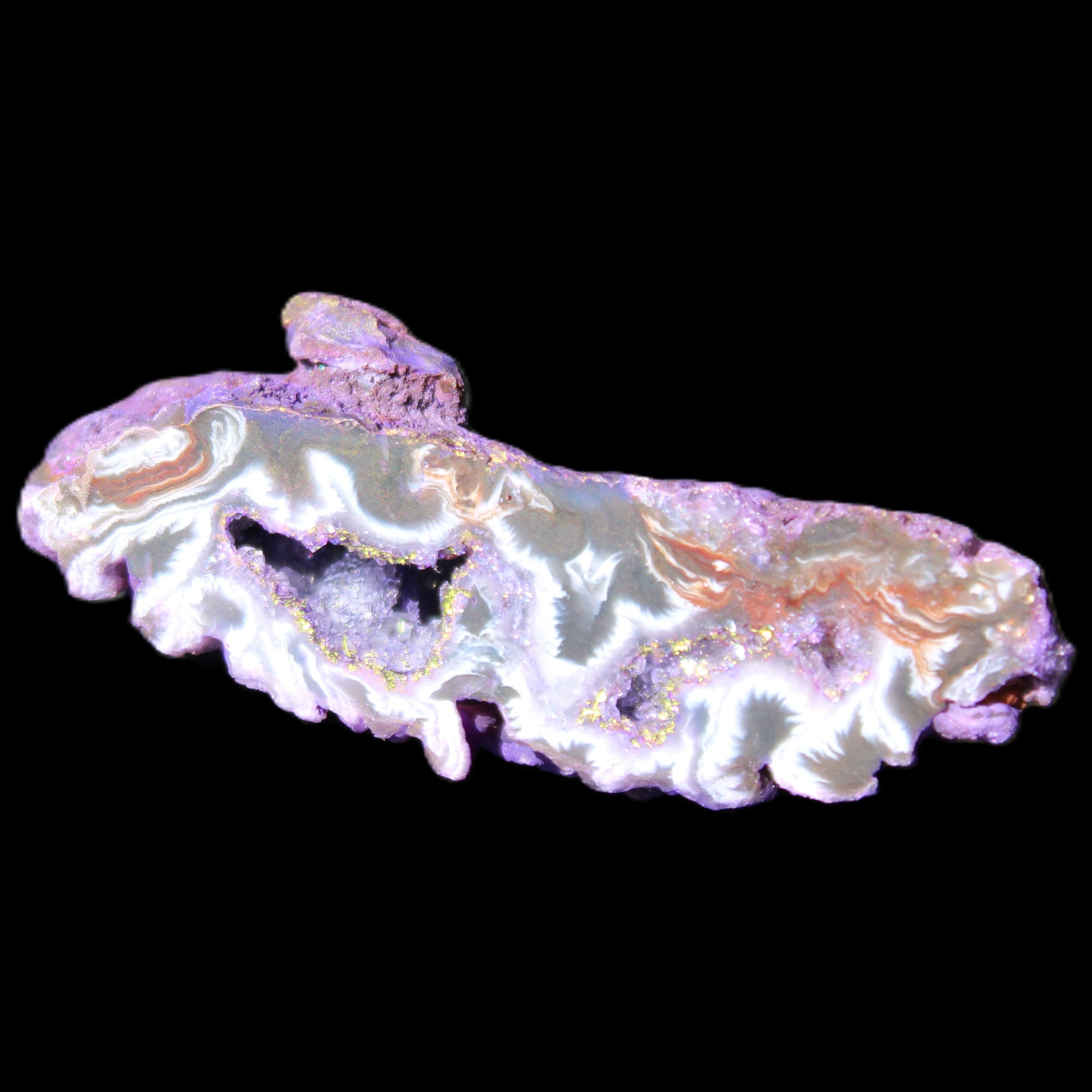 Violet dyed Agate geode 54*20*33mm 31g in sunlight - Rocks and Things Store