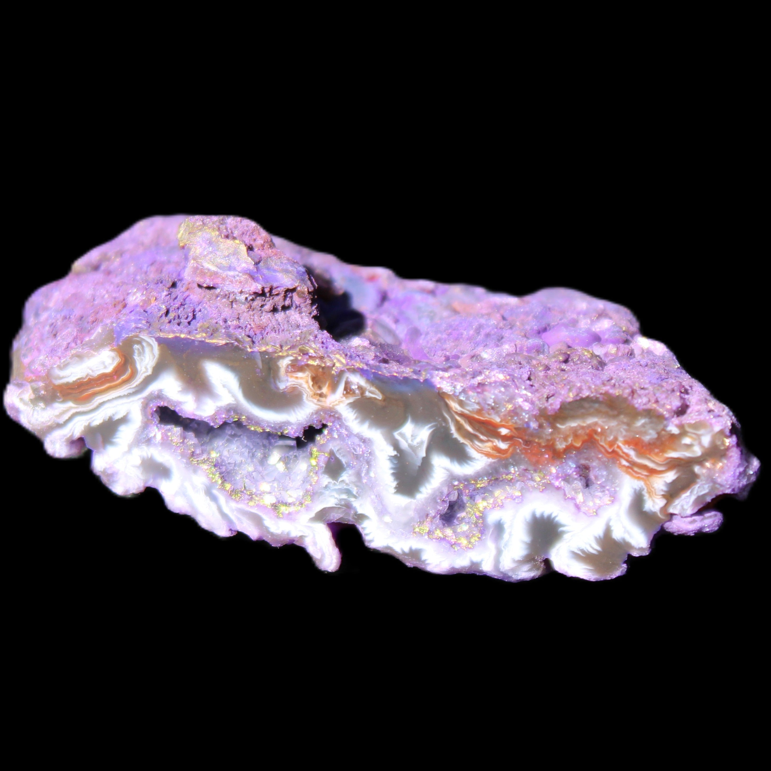 Violet dyed Agate geode 54*20*33mm 31g in sunlight - Rocks and Things Store
