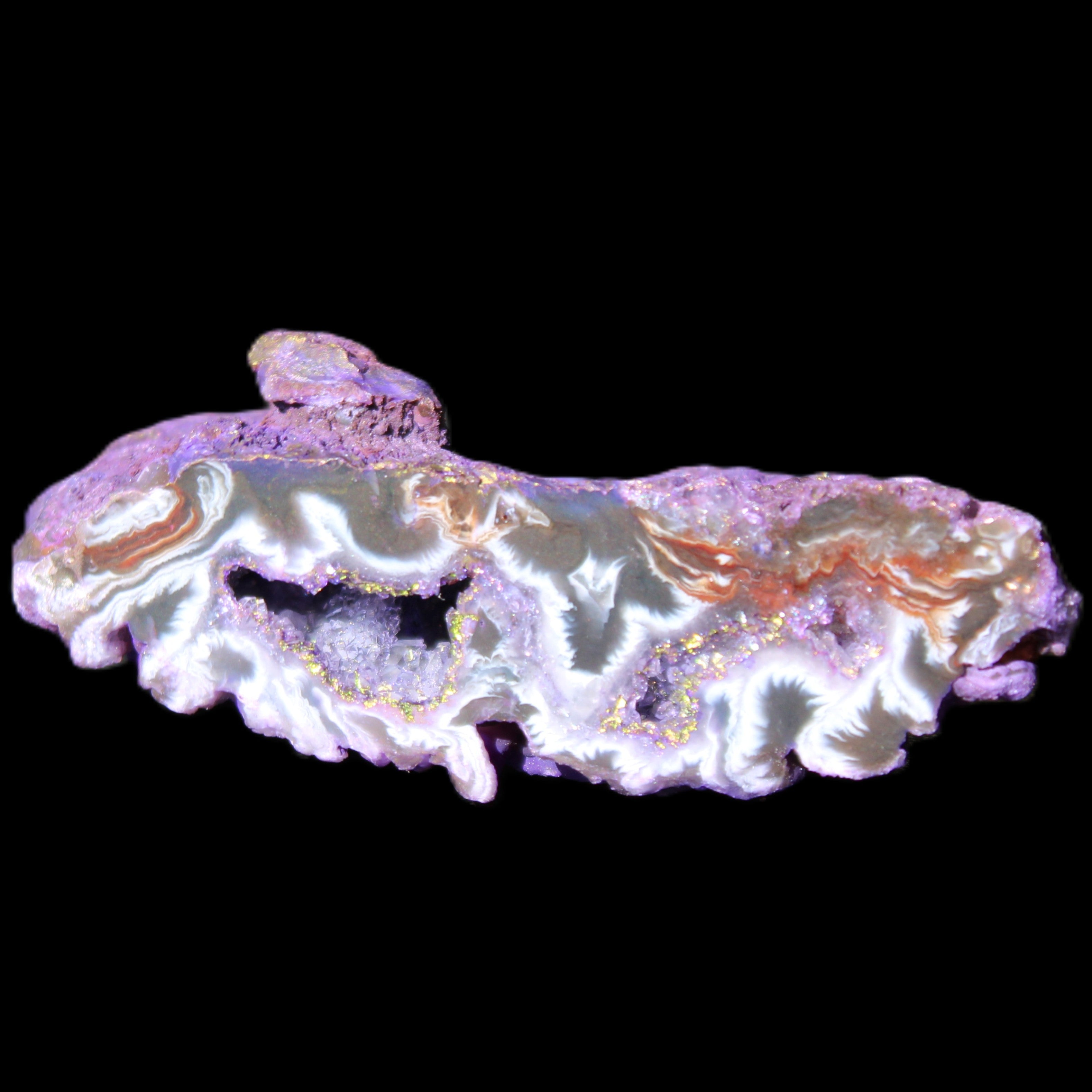 Violet dyed Agate geode 54*20*33mm 31g in sunlight - Rocks and Things Store