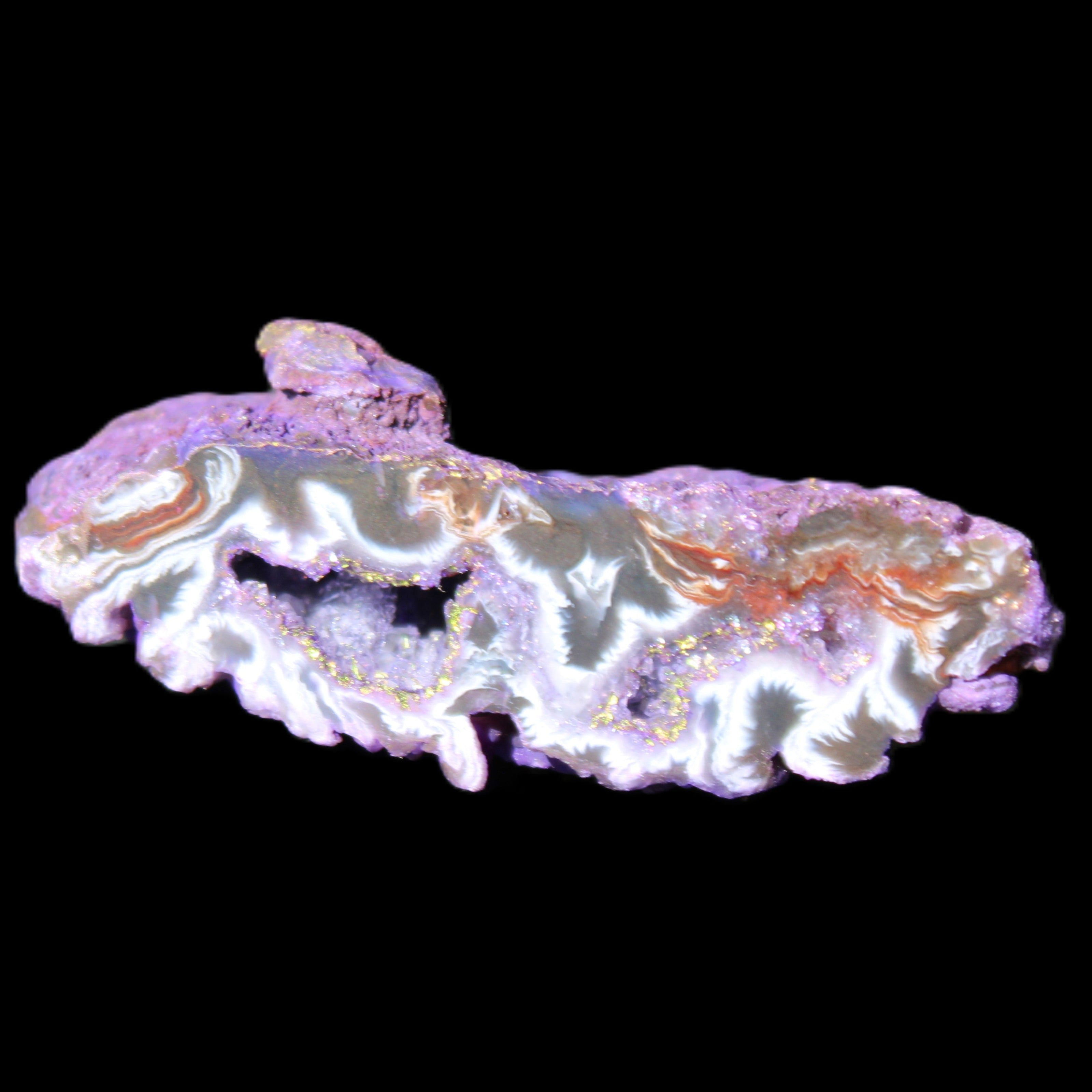 Violet dyed Agate geode 54*20*33mm 31g in sunlight - Rocks and Things Store