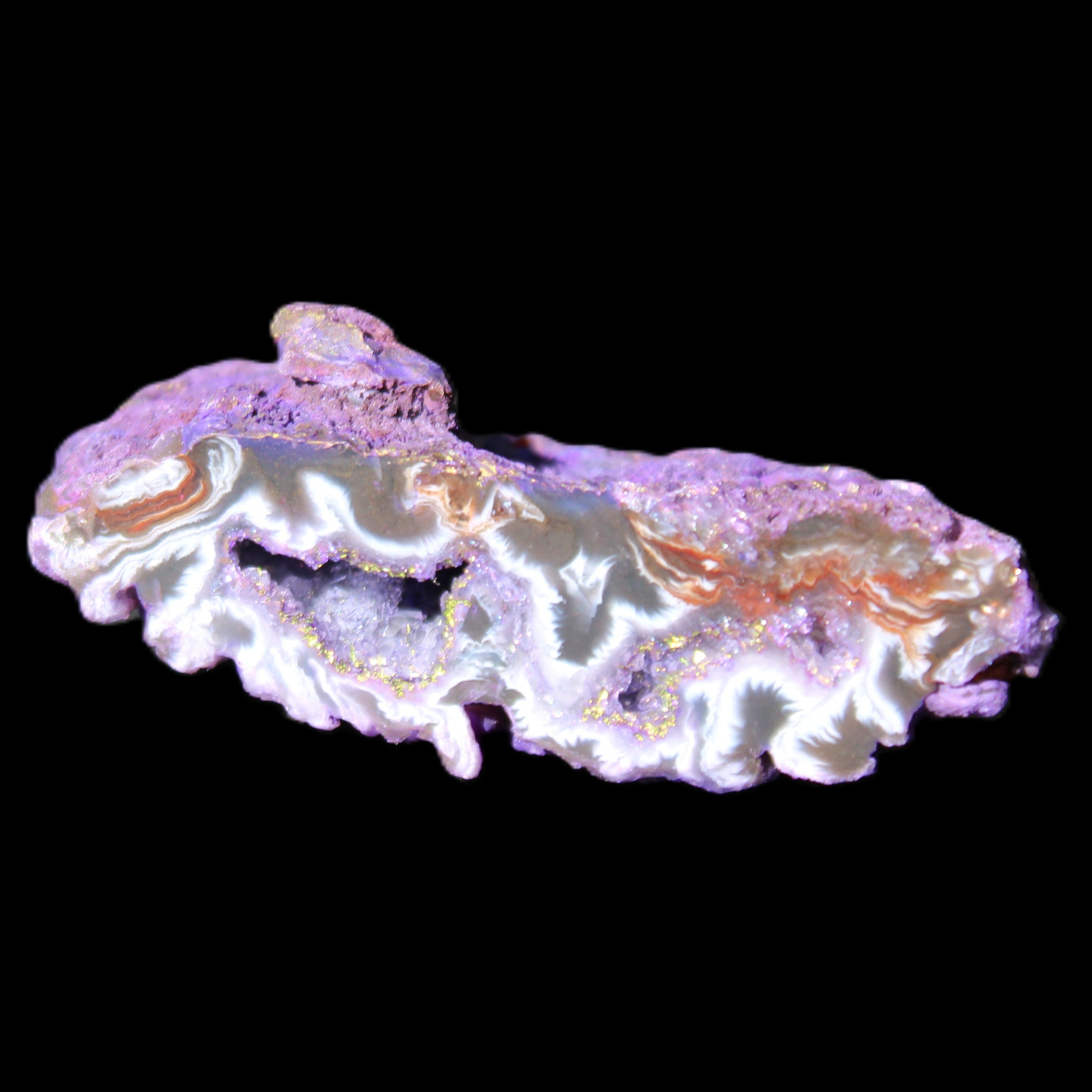 Violet dyed Agate geode 54*20*33mm 31g in sunlight - Rocks and Things Store