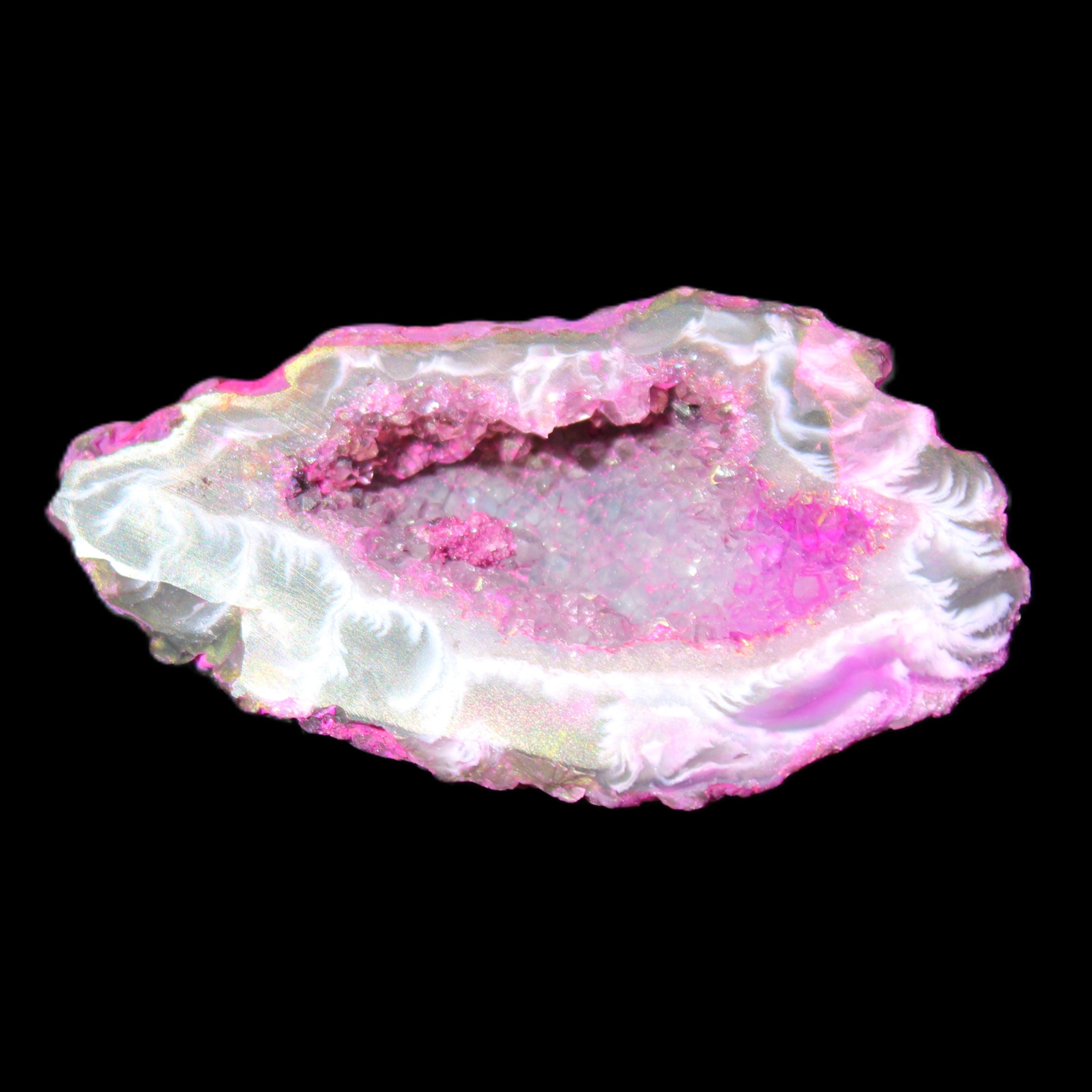 Magenta dyed Agate geode 49*21*15mm 21g in sunlight - Rocks and Things Store