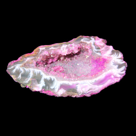 Magenta dyed Agate geode 49*21*15mm 21g in sunlight - Rocks and Things Store