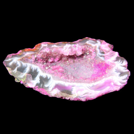 Magenta dyed Agate geode 49*21*15mm 21g in sunlight - Rocks and Things Store