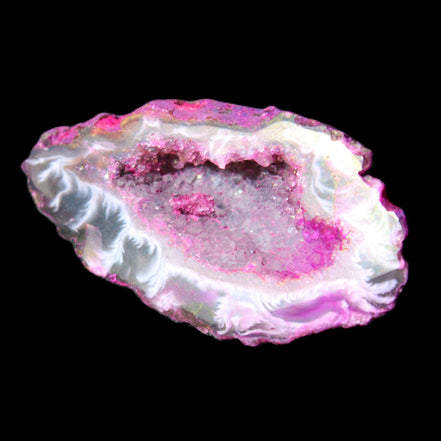 Magenta dyed Agate geode 49*21*15mm 21g in sunlight - Rocks and Things Store