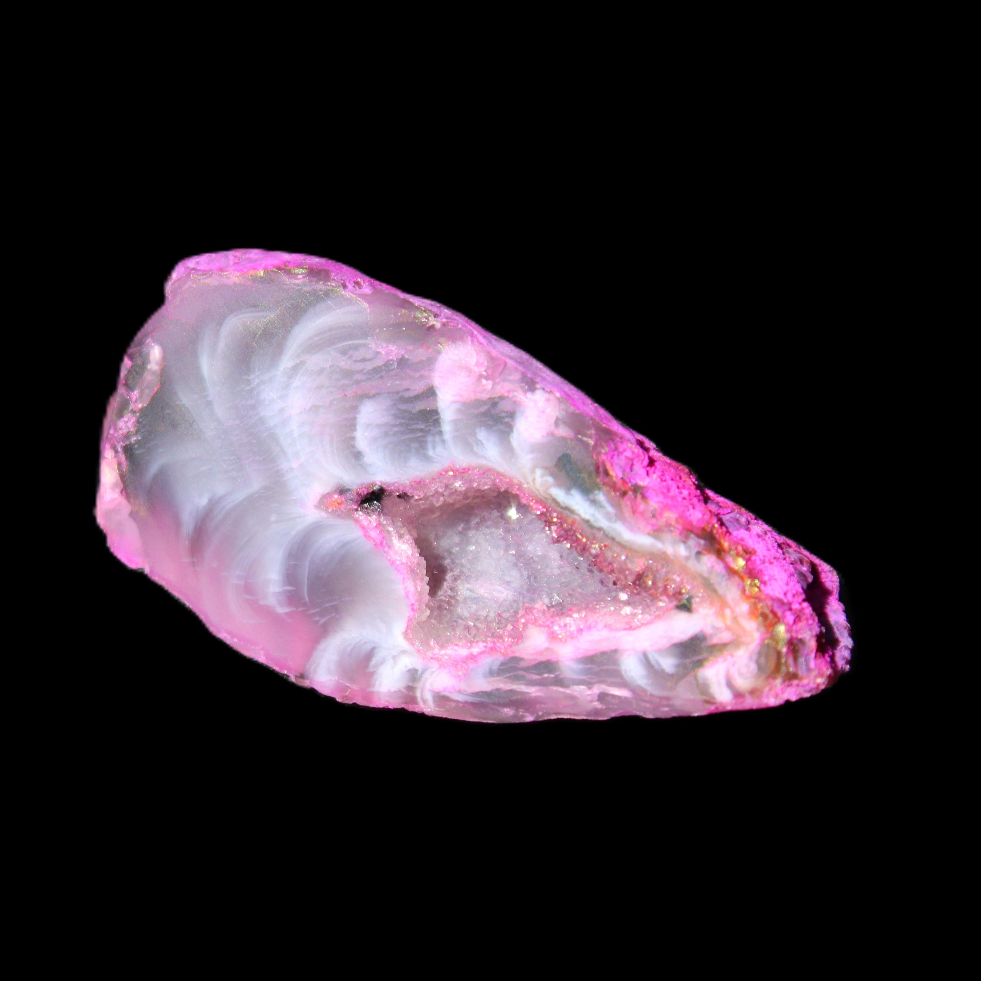 Magenta dyed Agate geode 41*22*14mm 20g in sunlight - Rocks and Things Store