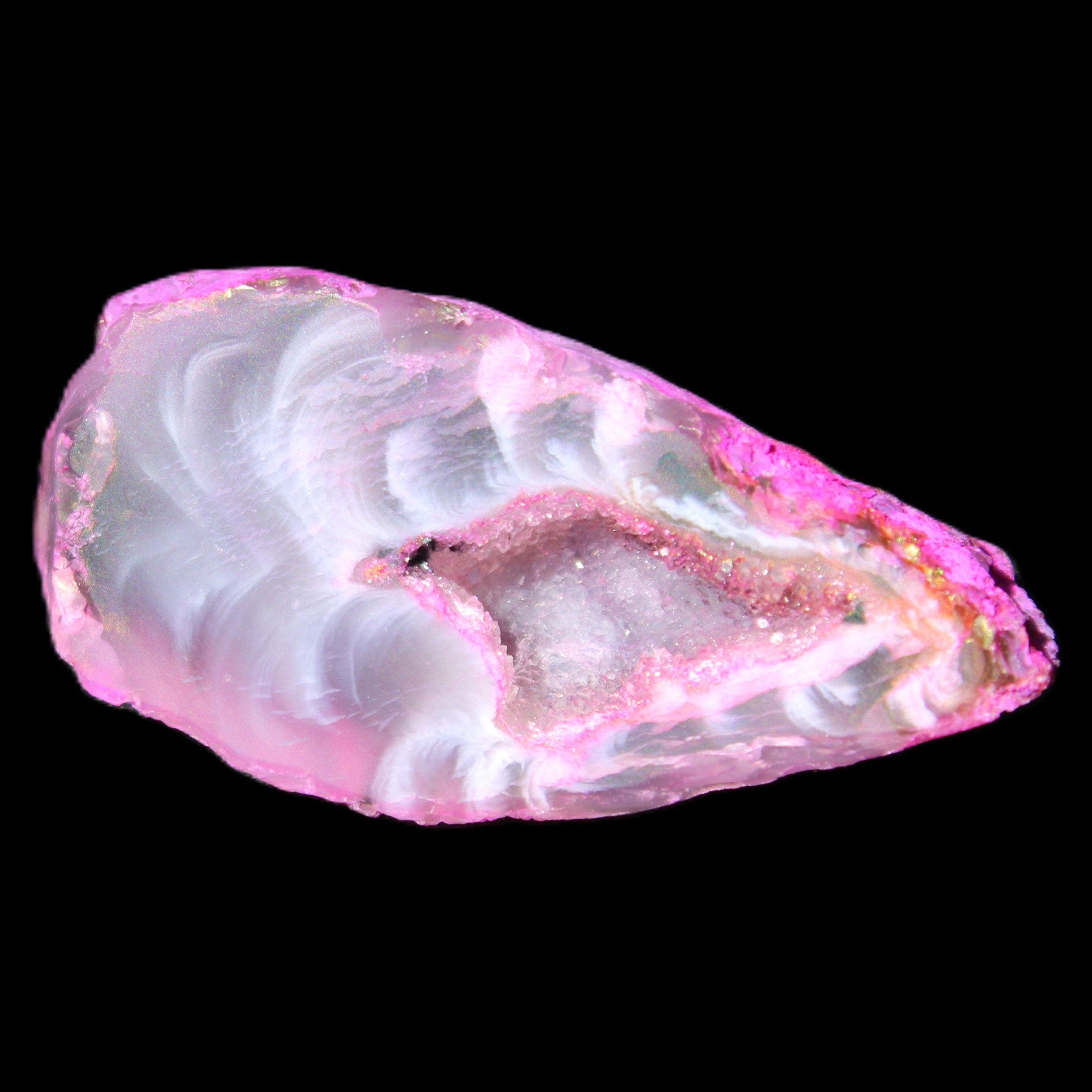 Magenta dyed Agate geode 41*22*14mm 20g in sunlight - Rocks and Things Store