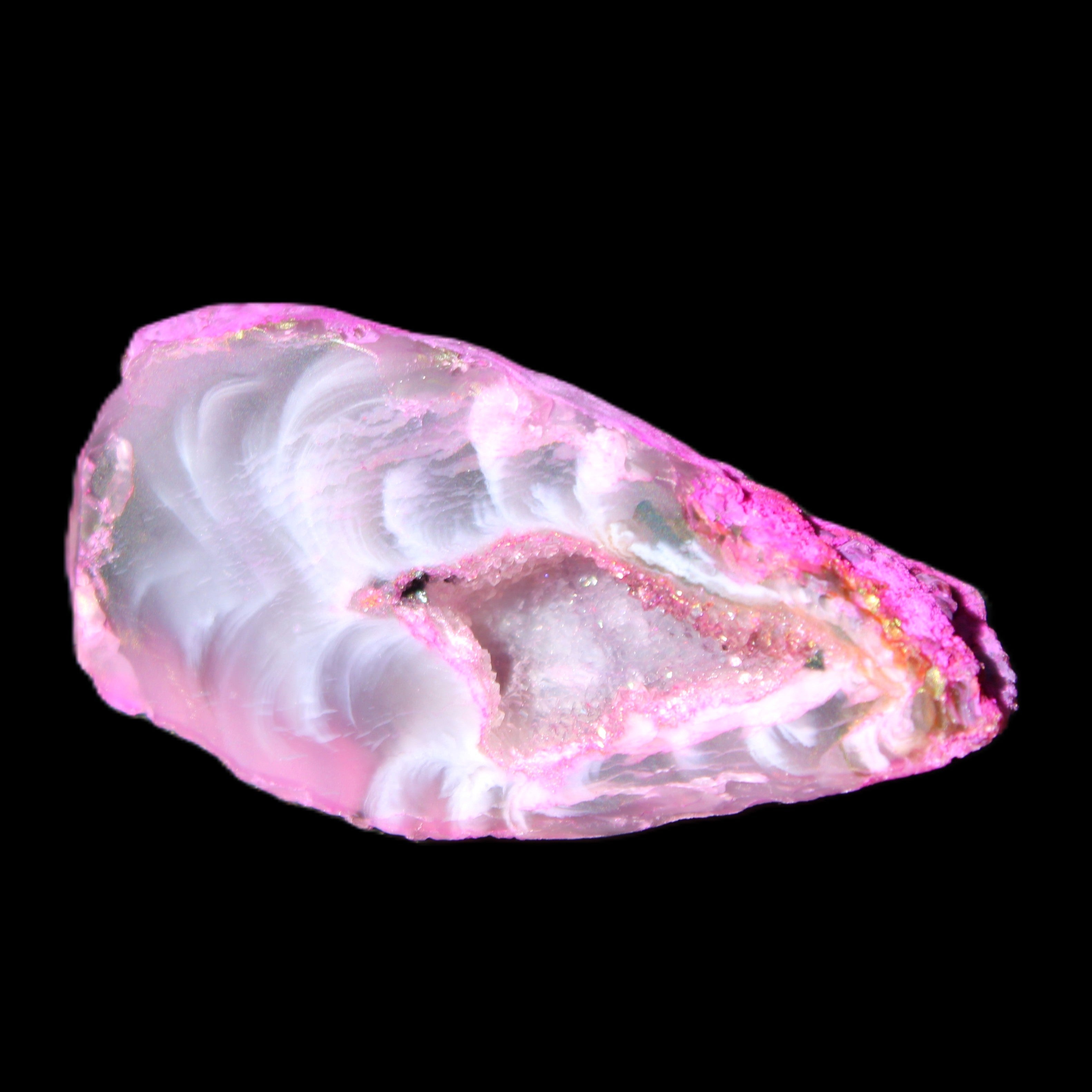 Magenta dyed Agate geode 41*22*14mm 20g in sunlight - Rocks and Things Store
