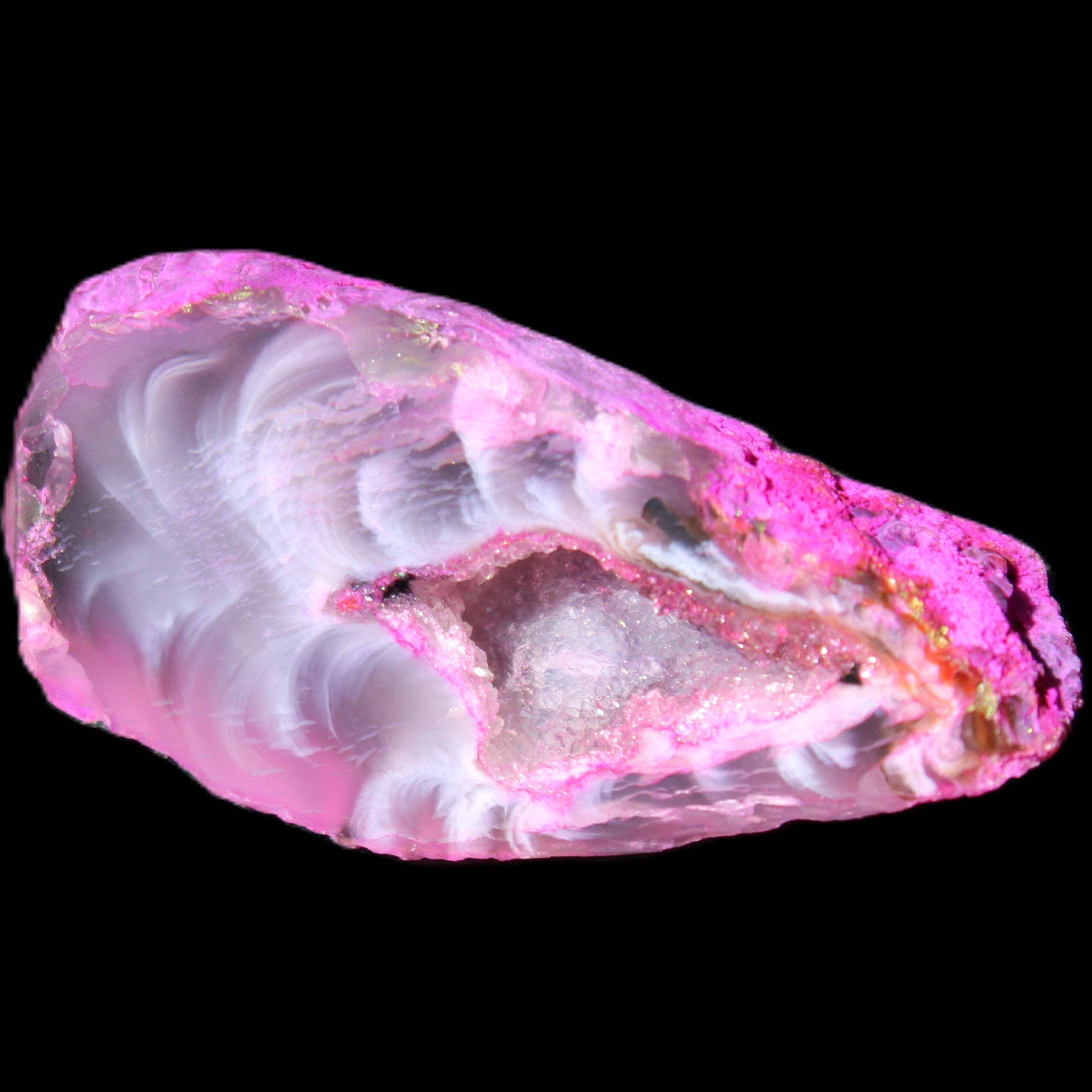 Magenta dyed Agate geode 41*22*14mm 20g in sunlight - Rocks and Things Store