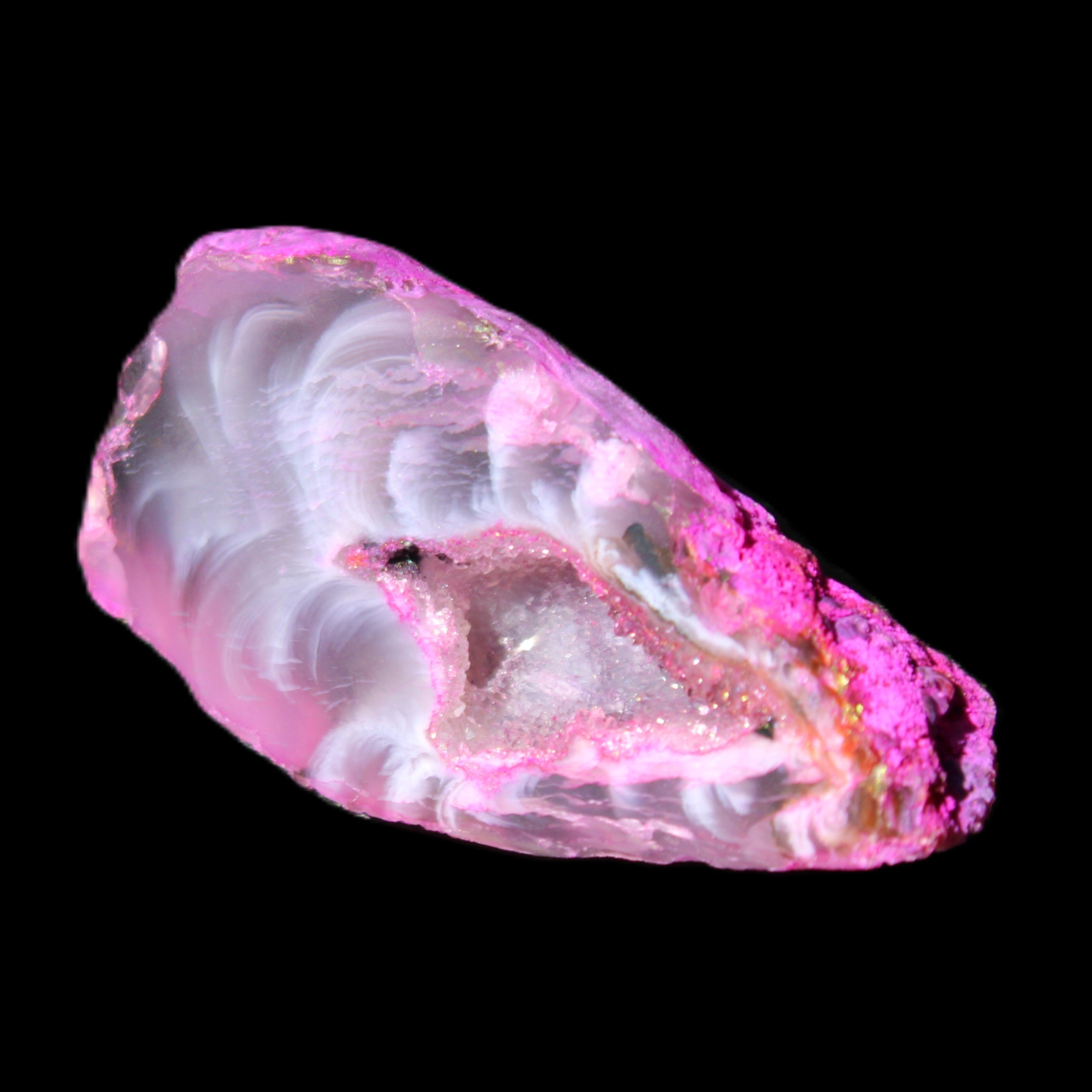 Magenta dyed Agate geode 41*22*14mm 20g in sunlight - Rocks and Things Store