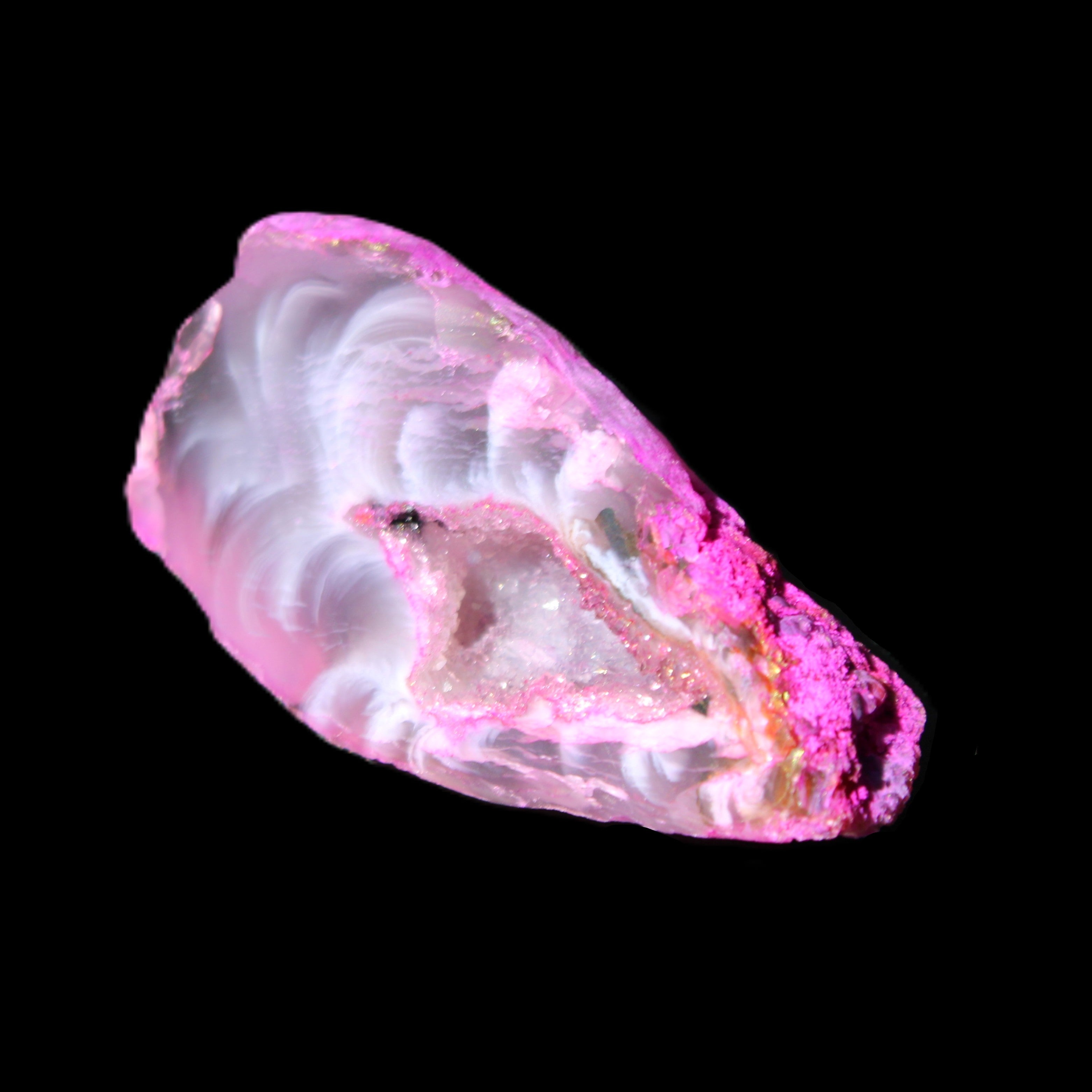 Magenta dyed Agate geode 41*22*14mm 20g in sunlight - Rocks and Things Store
