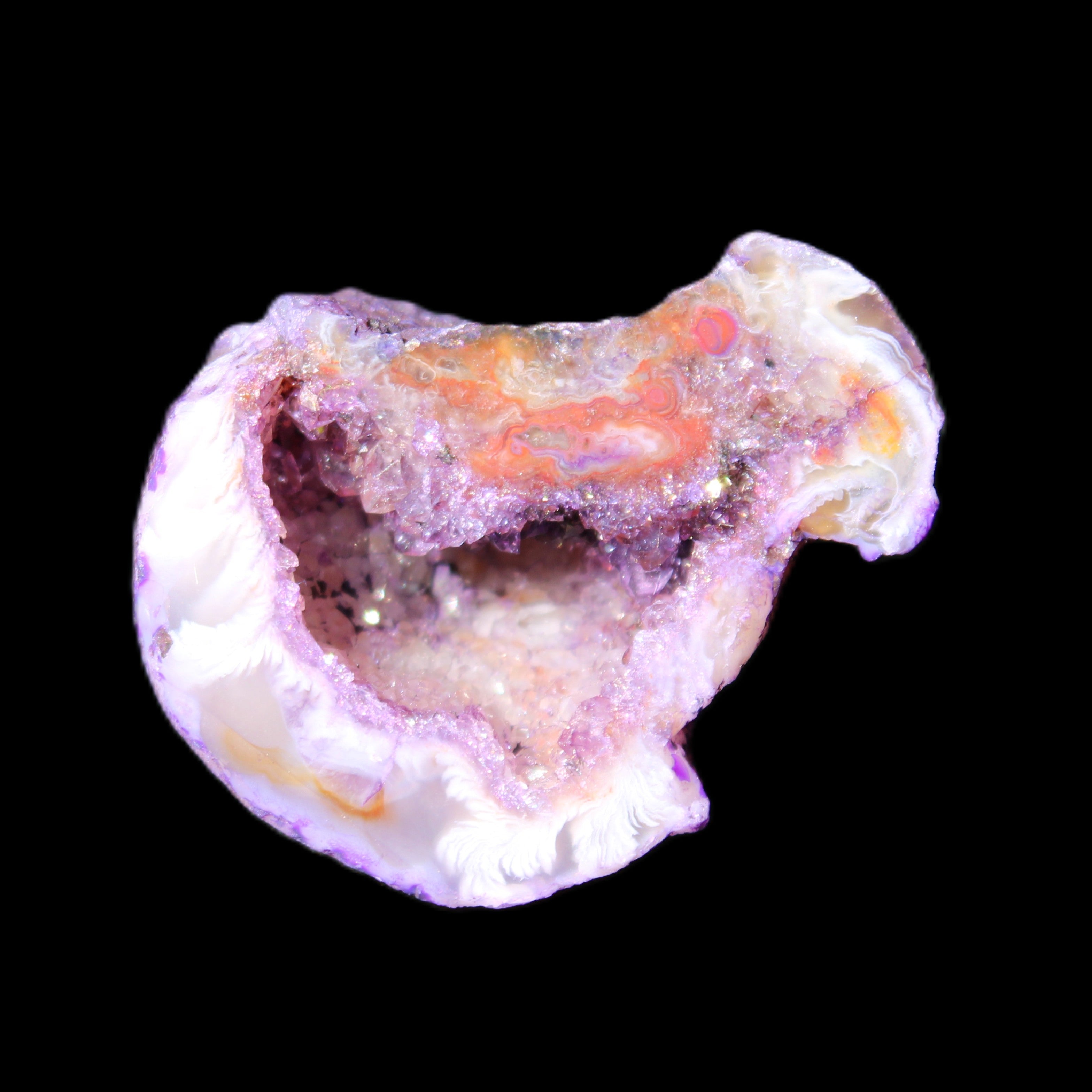 Violet dyed Agate geode 37*28*22mm 21g in sunlight - Rocks and Things Store