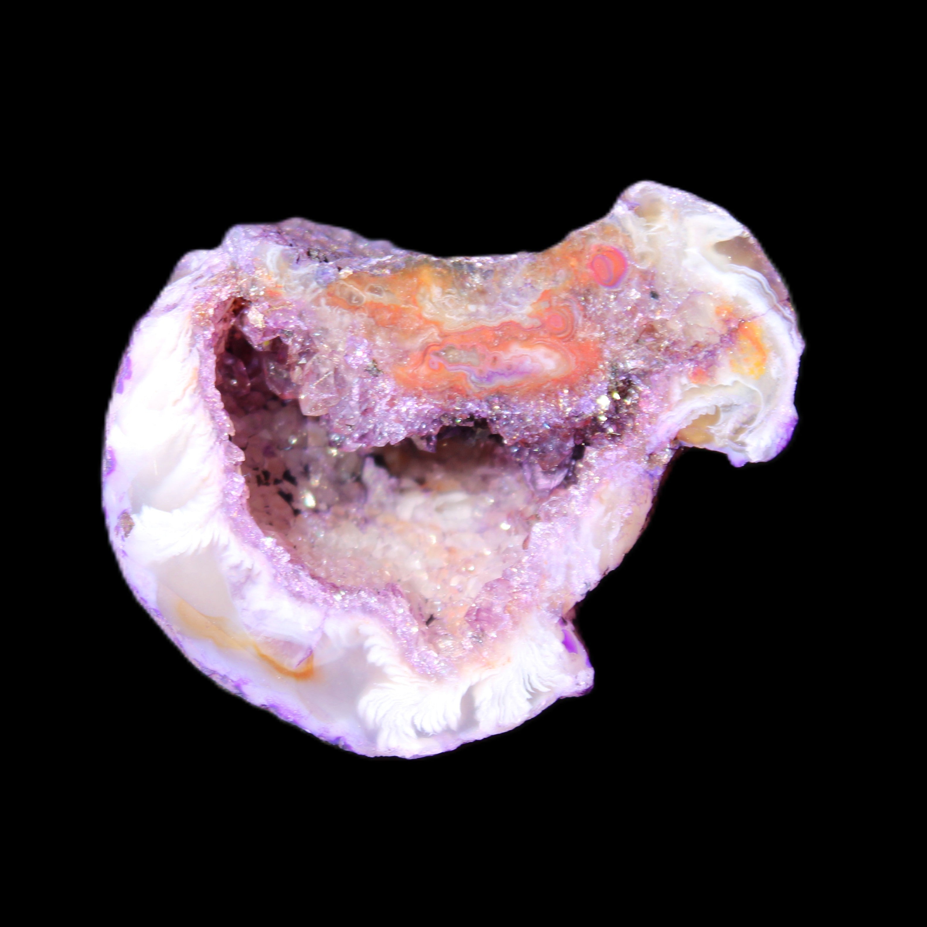 Violet dyed Agate geode 37*28*22mm 21g in sunlight - Rocks and Things Store