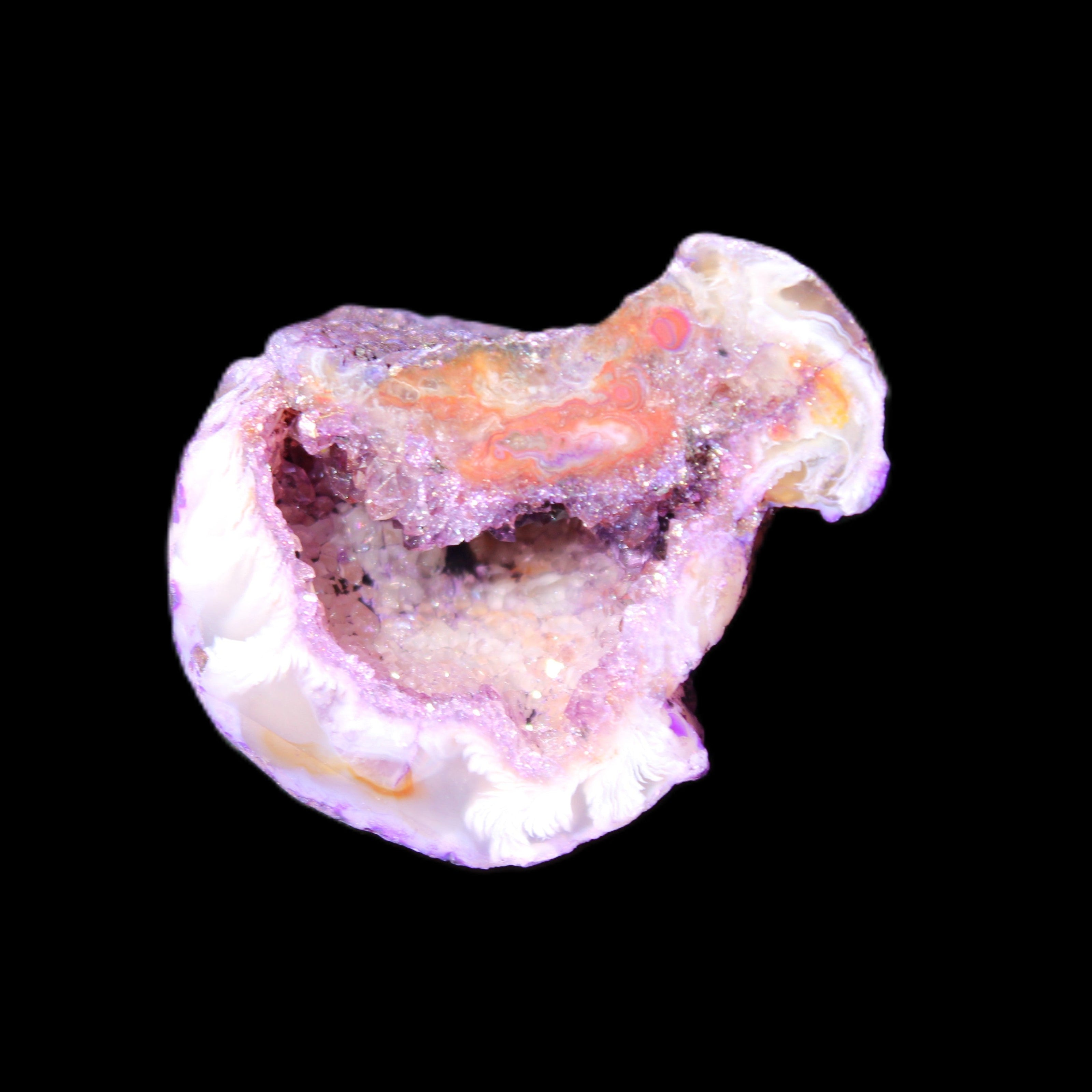 Violet dyed Agate geode 37*28*22mm 21g in sunlight - Rocks and Things Store