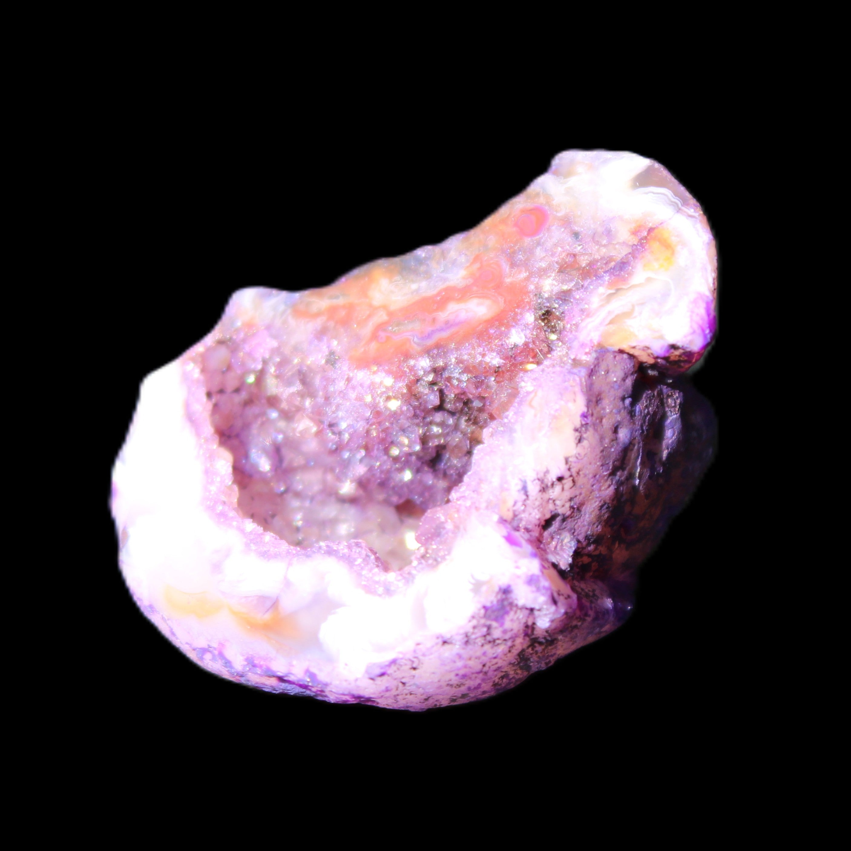 Violet dyed Agate geode 37*28*22mm 21g in sunlight - Rocks and Things Store