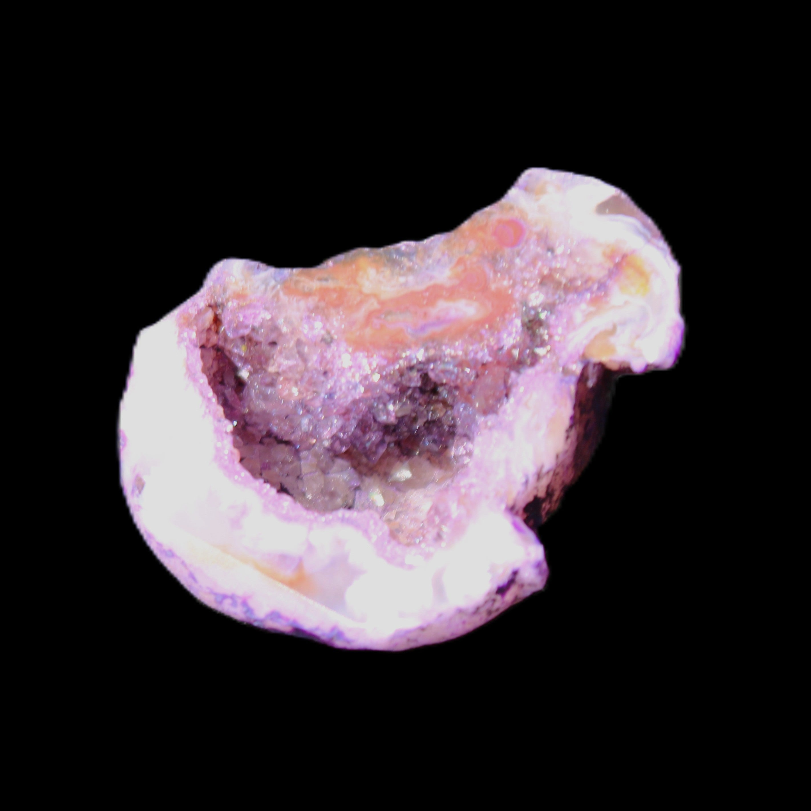 Violet dyed Agate geode 37*28*22mm 21g in sunlight - Rocks and Things Store