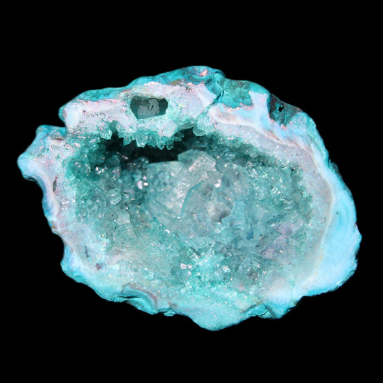 Green dyed Agate geode 48*36*30mm 33g in sunlight - Rocks and Things Store