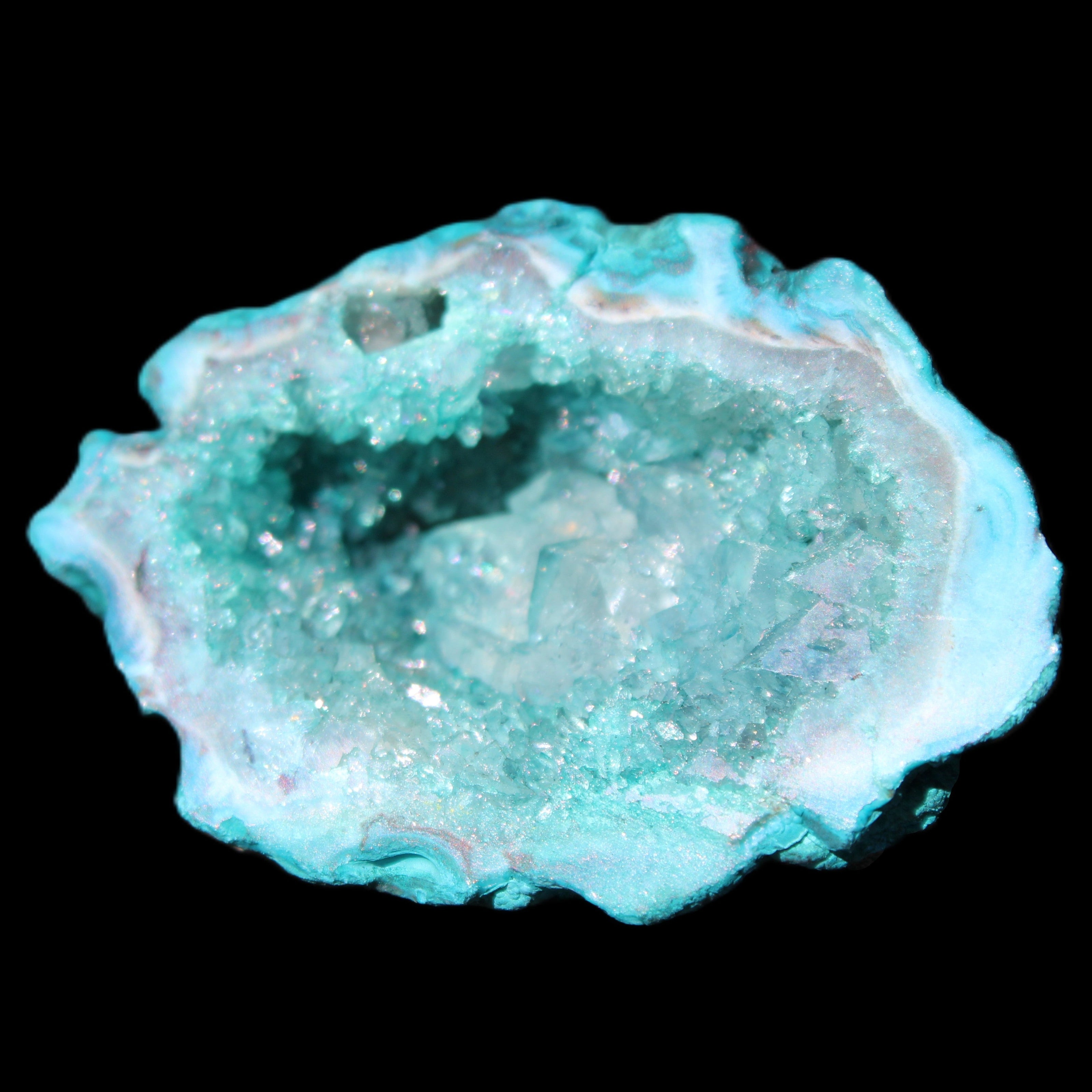 Green dyed Agate geode 48*36*30mm 33g in sunlight - Rocks and Things Store