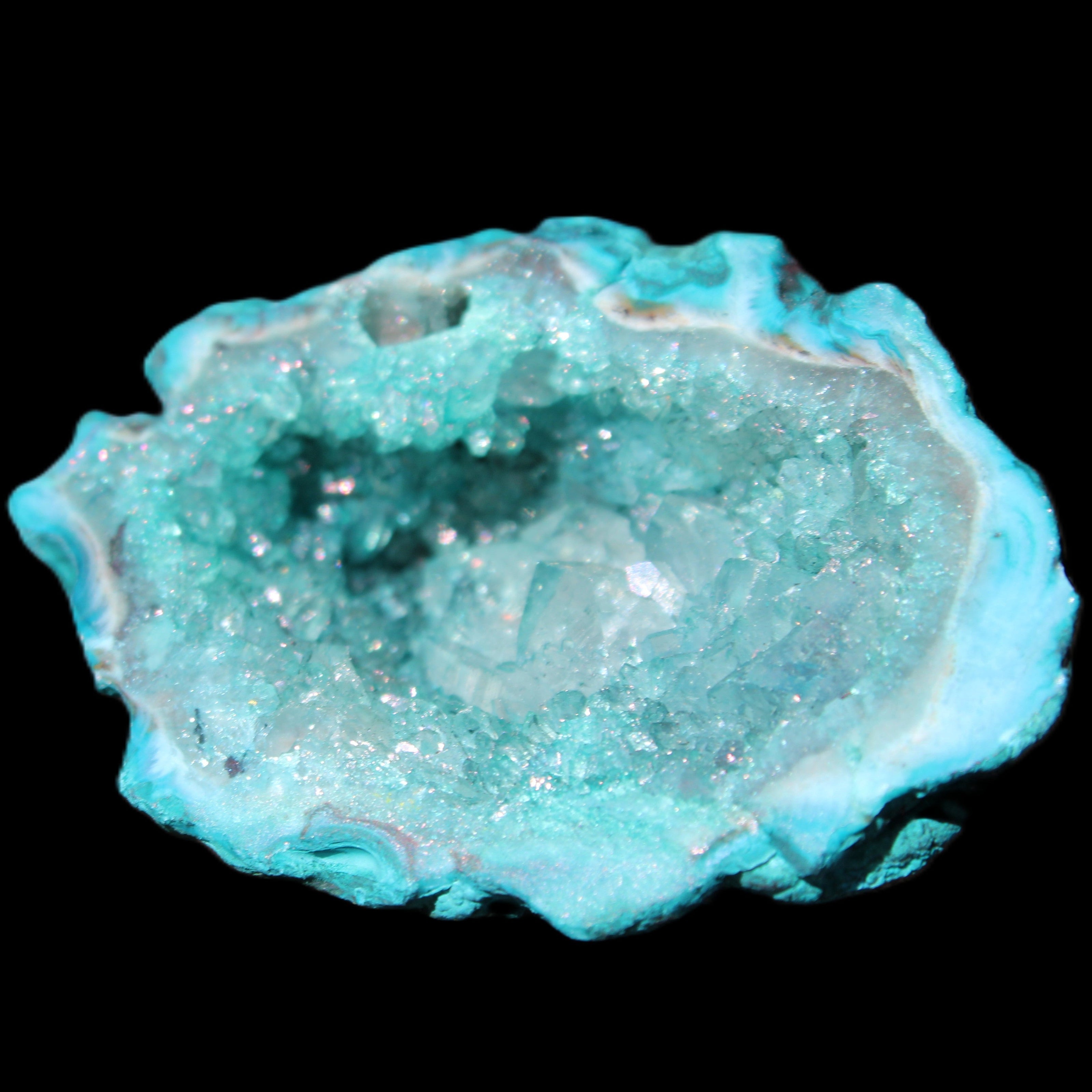Green dyed Agate geode 48*36*30mm 33g in sunlight - Rocks and Things Store