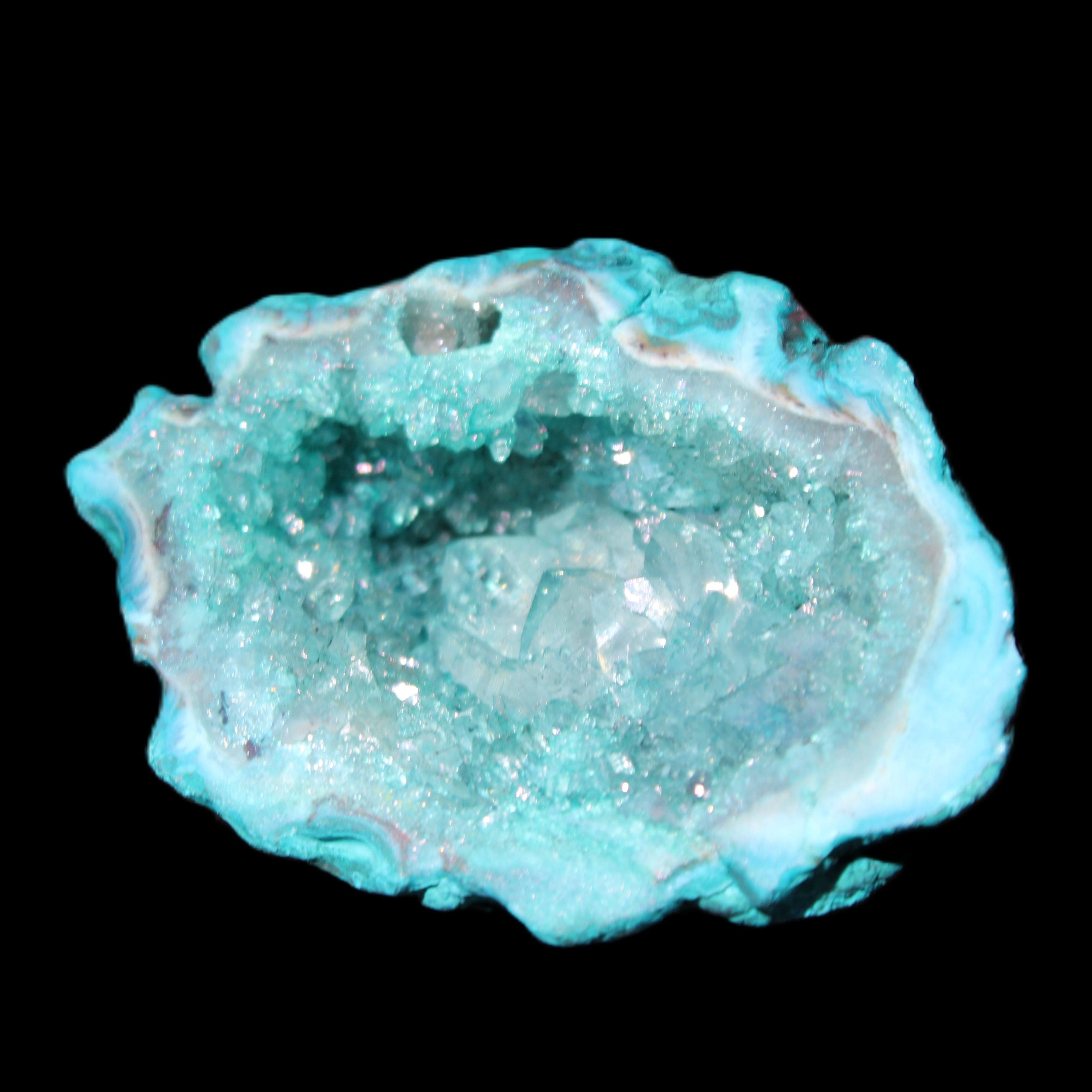Green dyed Agate geode 48*36*30mm 33g in sunlight - Rocks and Things Store